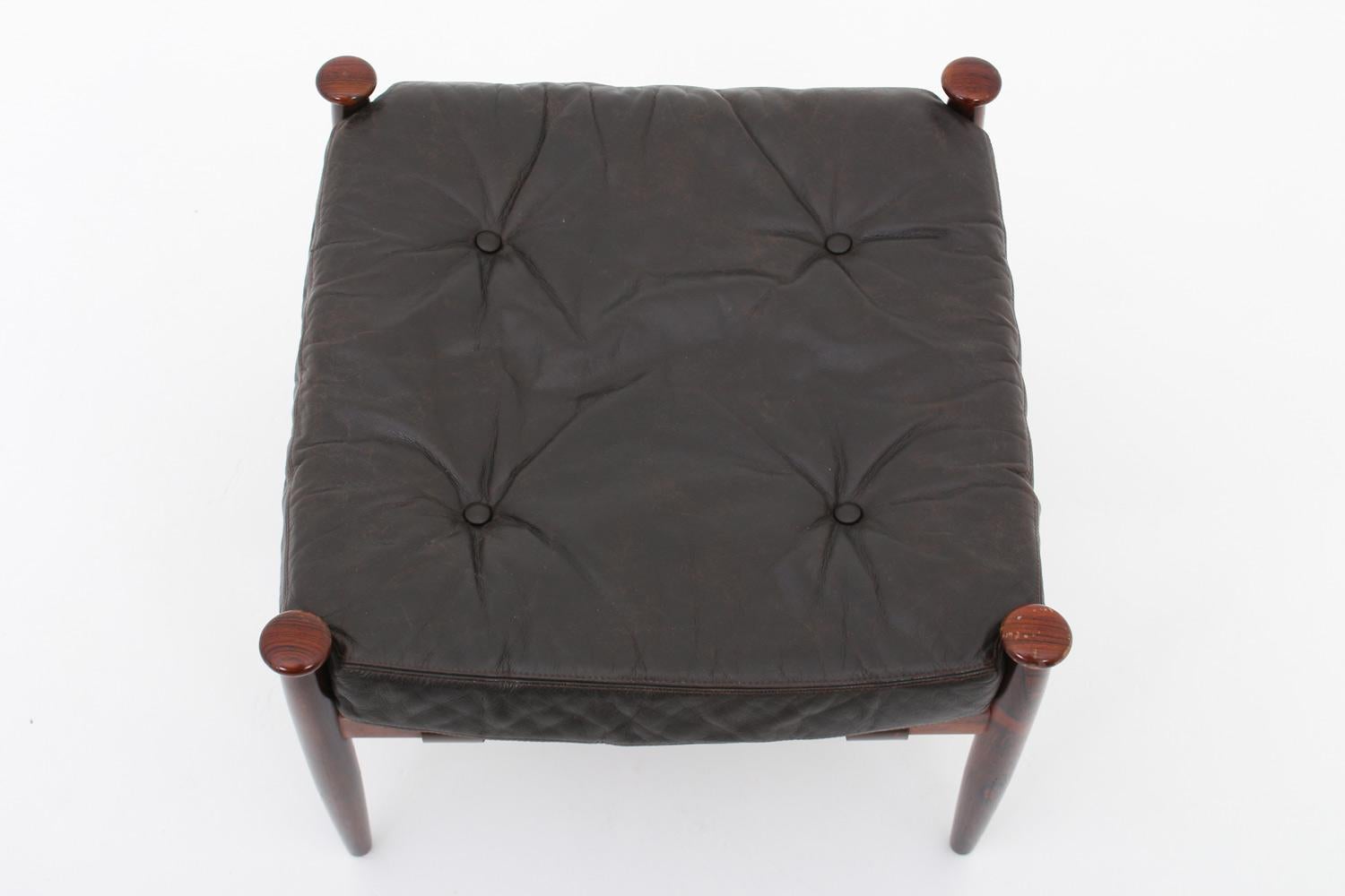 Scandinavian Leather and Rosewood Lounge Chair 