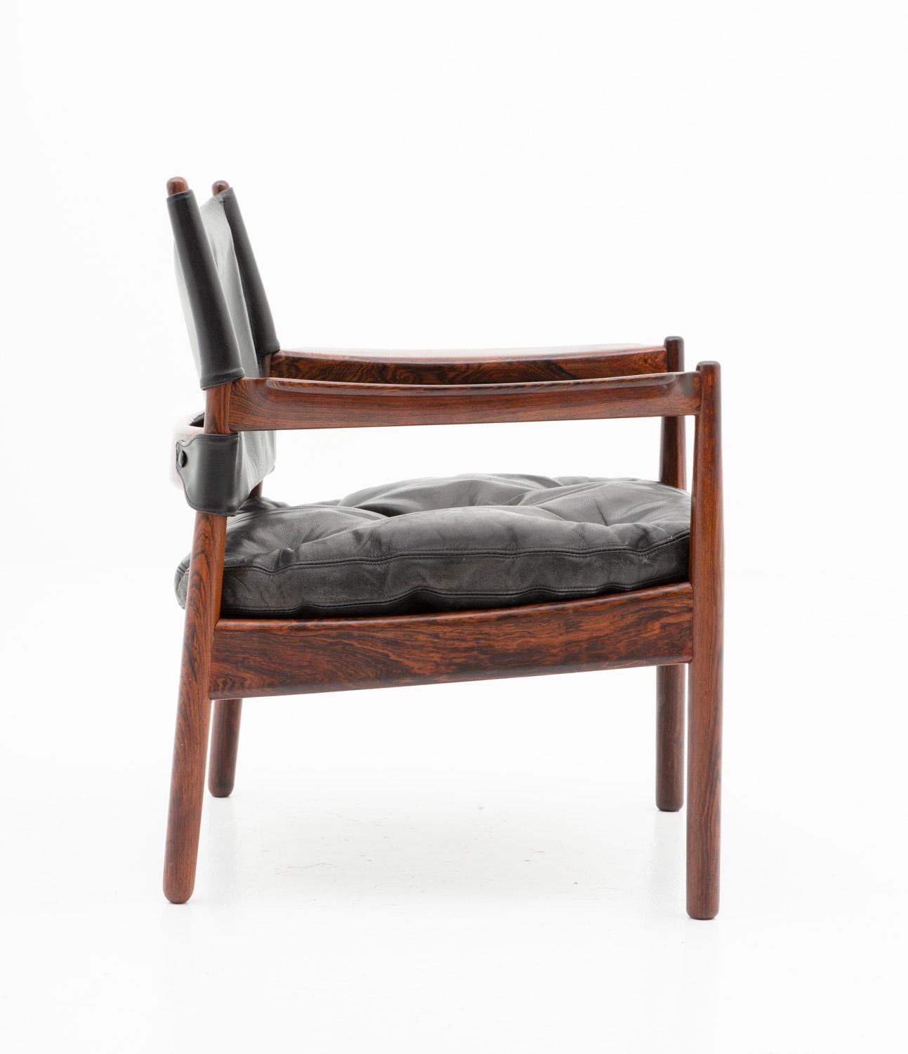 Mid-Century Modern Scandinavian Leather and Rosewood Lounge Chairs by Gunnar Myrstrand, Sweden