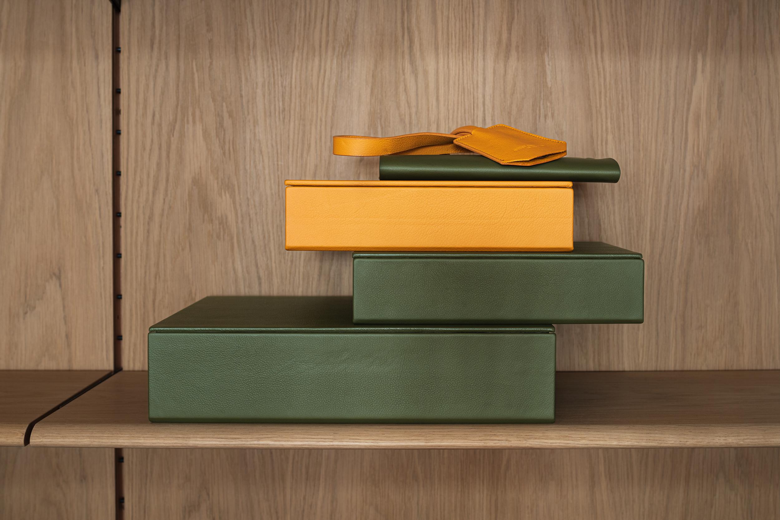 Scandinavian Modern Scandinavian Leather Boxes for Storage, Saffron, Medium For Sale