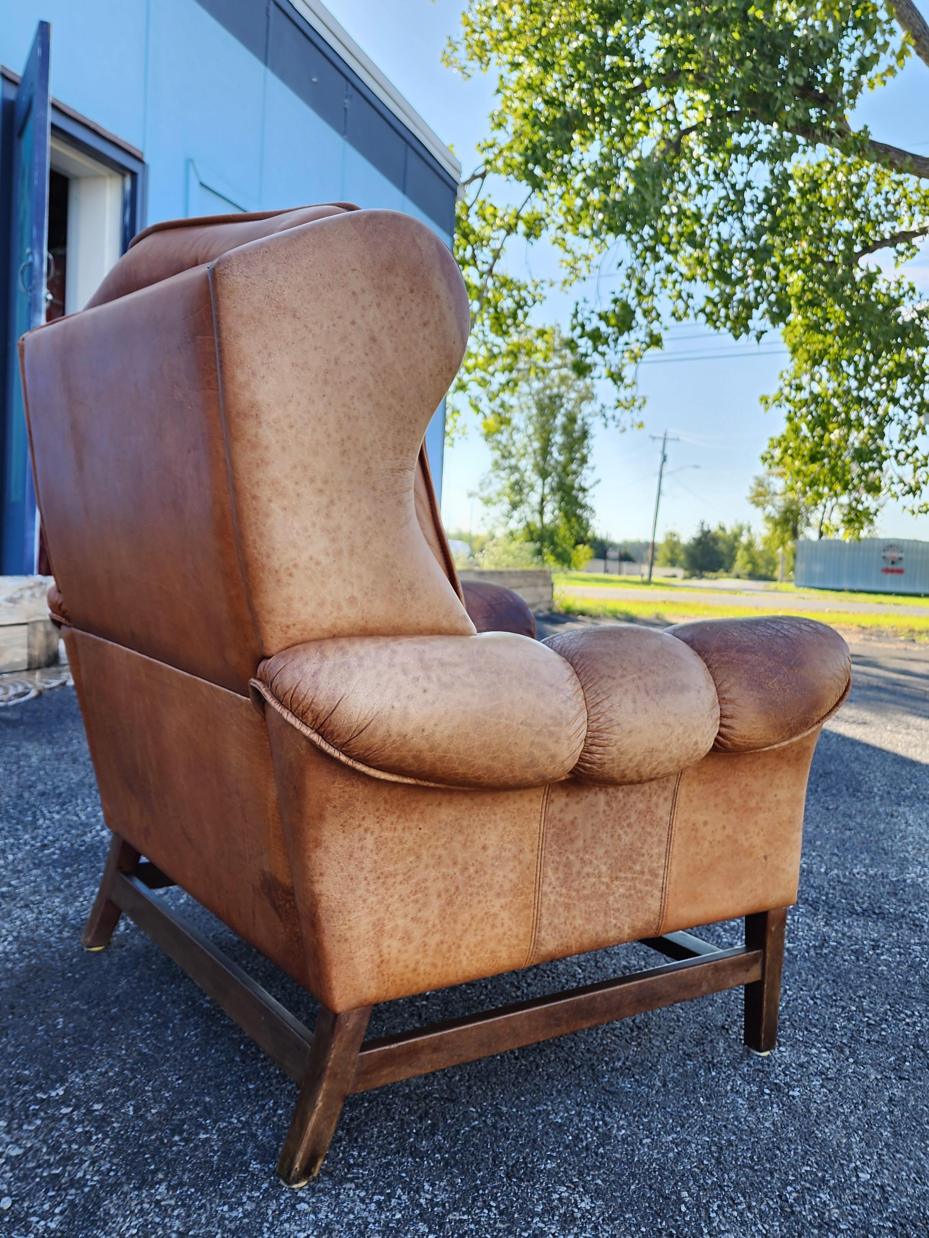 Scandinavian Modern Scandinavian Leather Lounge Chair Mid Cetury
