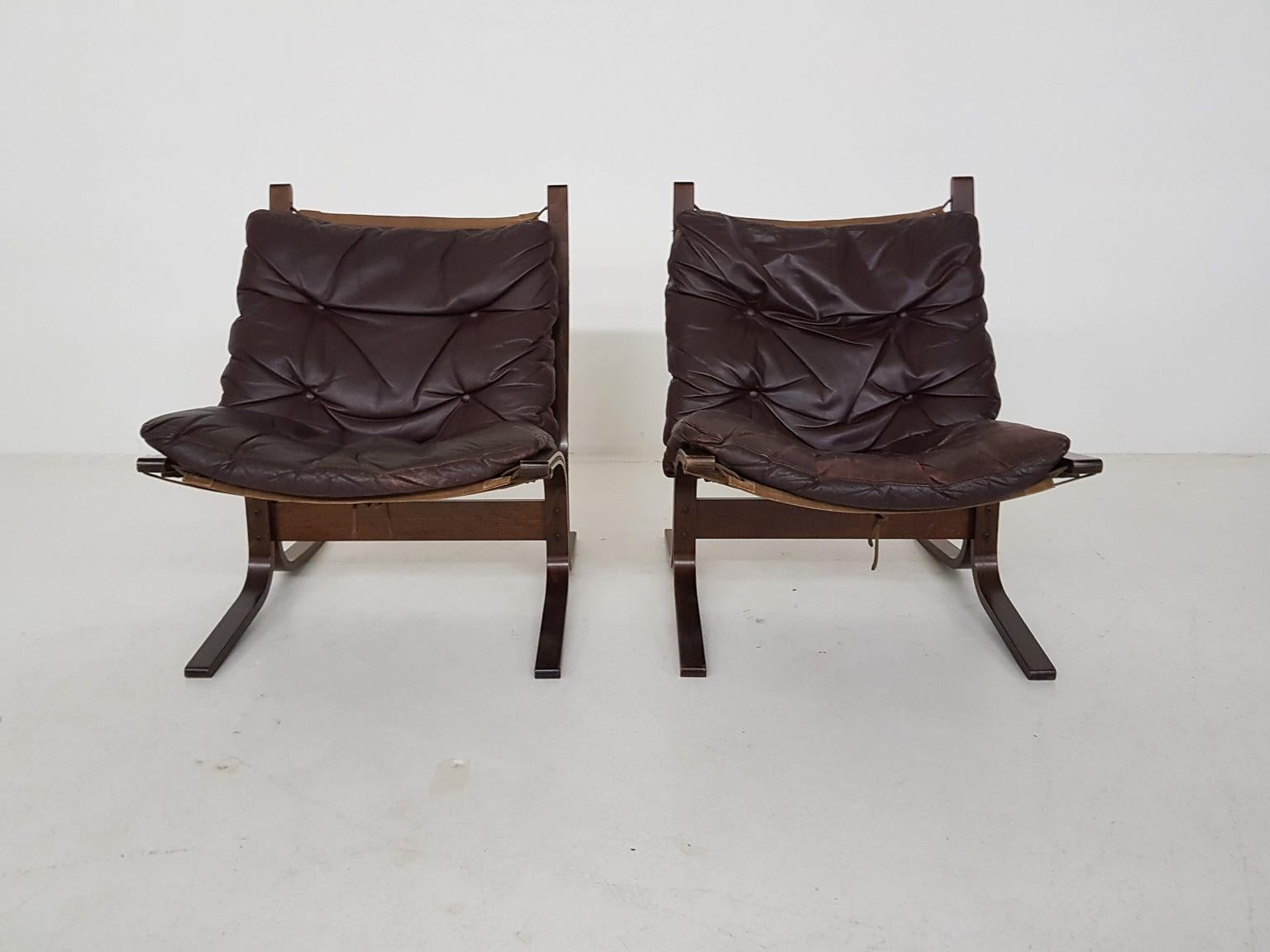 Scandinavian Modern Scandinavian Leather Lounge Chairs by Ingmar Relling for Westnofa, Norway, 1960s