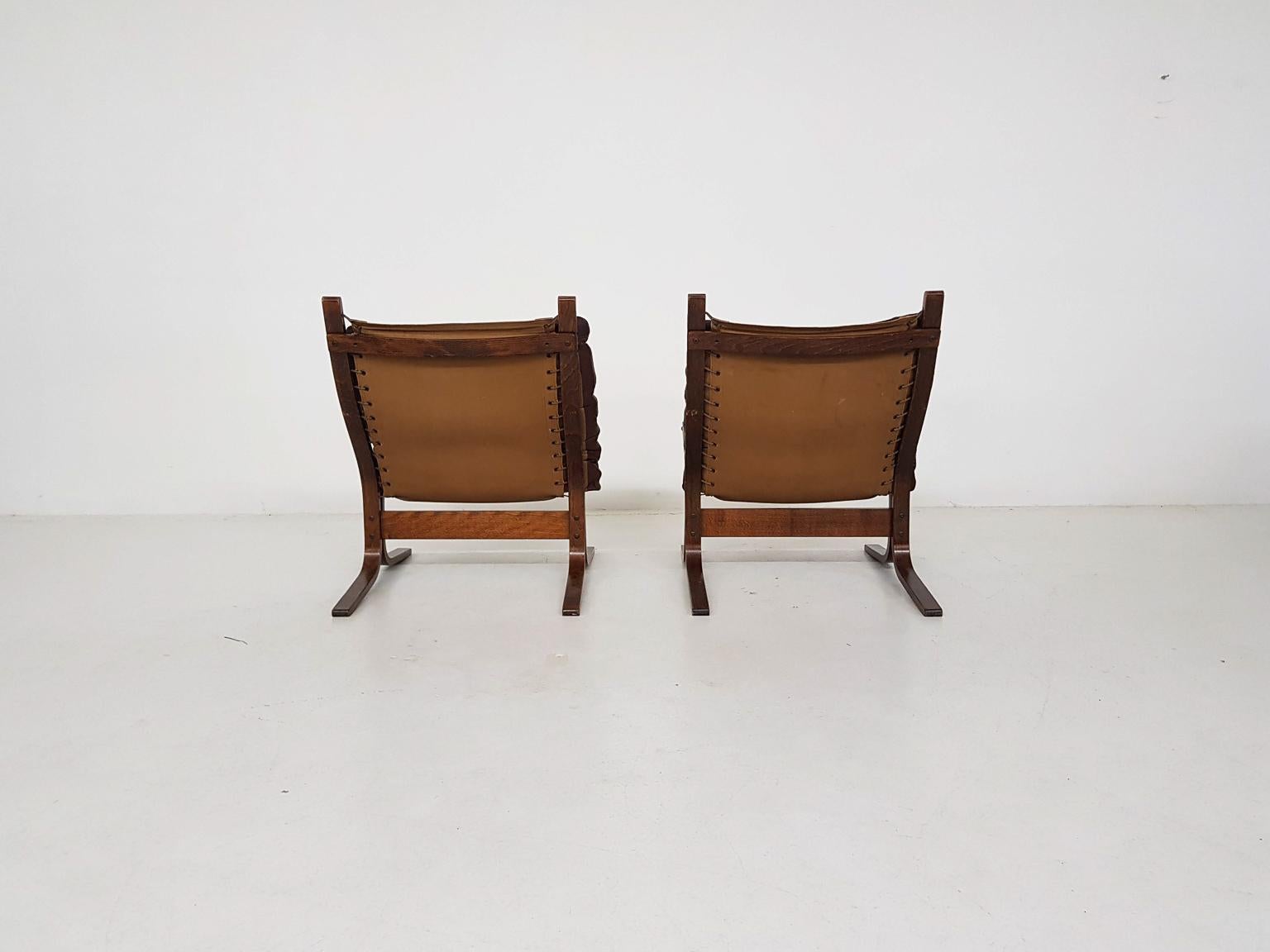 Norwegian Scandinavian Leather Lounge Chairs by Ingmar Relling for Westnofa, Norway, 1960s