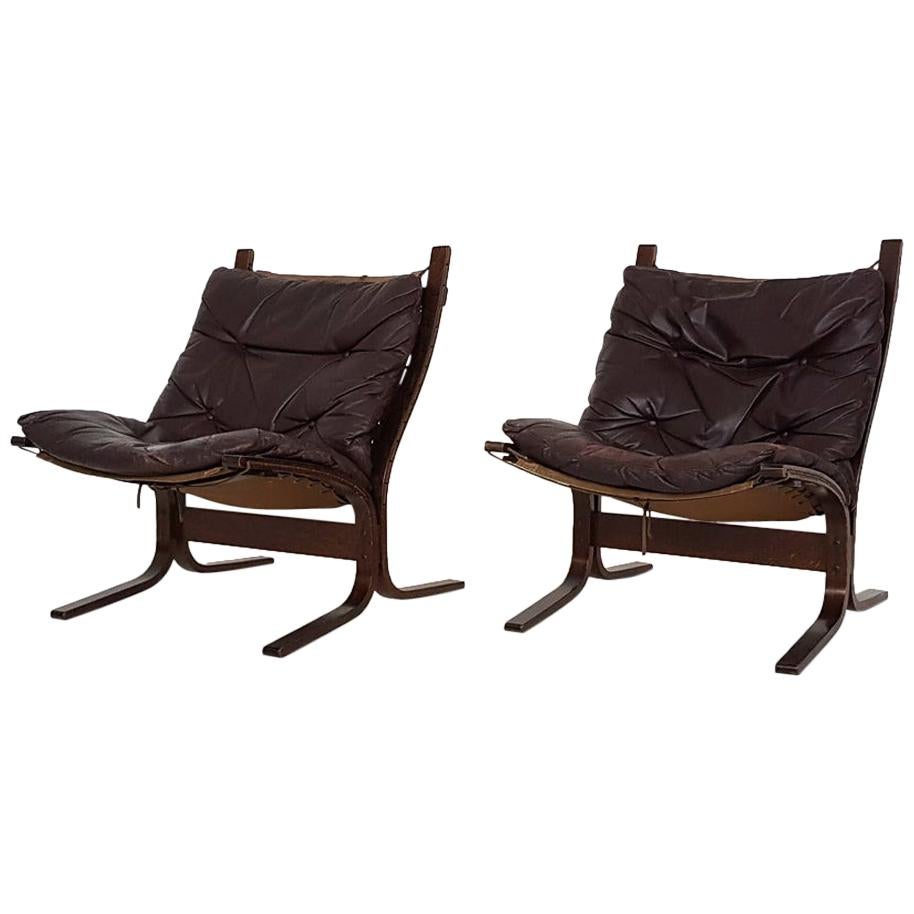 Scandinavian Leather Lounge Chairs by Ingmar Relling for Westnofa, Norway, 1960s