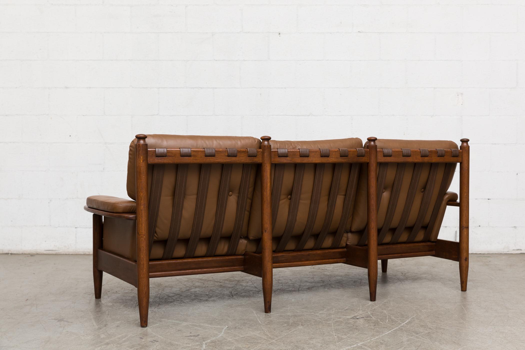 Late 20th Century Scandinavian Leather Sofa with Leather Strap Supports
