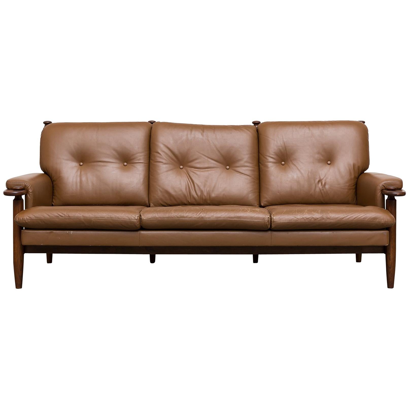 Scandinavian Leather Sofa with Leather Strap Supports