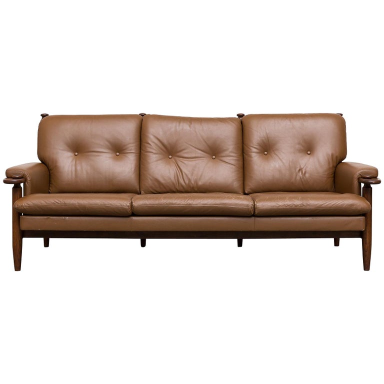 Scandinavian Leather Sofa With Strap Supports