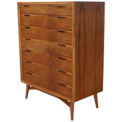 Scandinavian Light  Walnut 7 Drawers High Chest Tall Legs