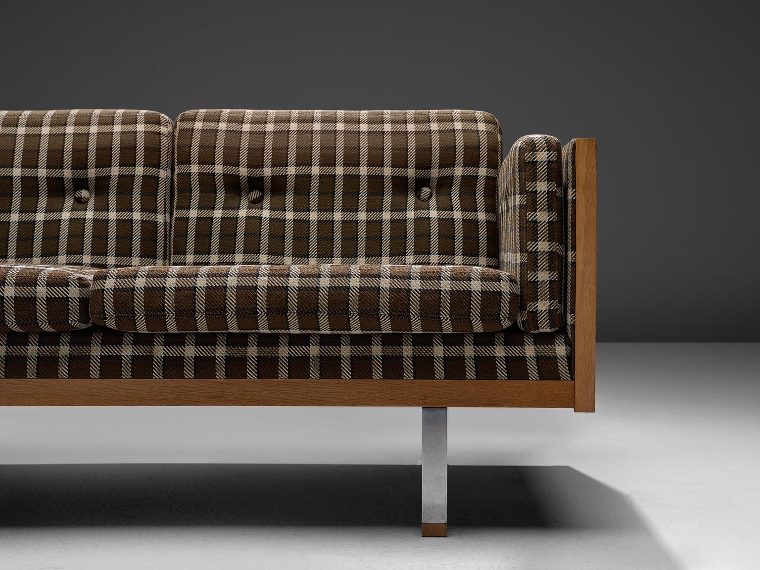 Scandinavian Living Room Set in Oak and Checkered Upholstery 4