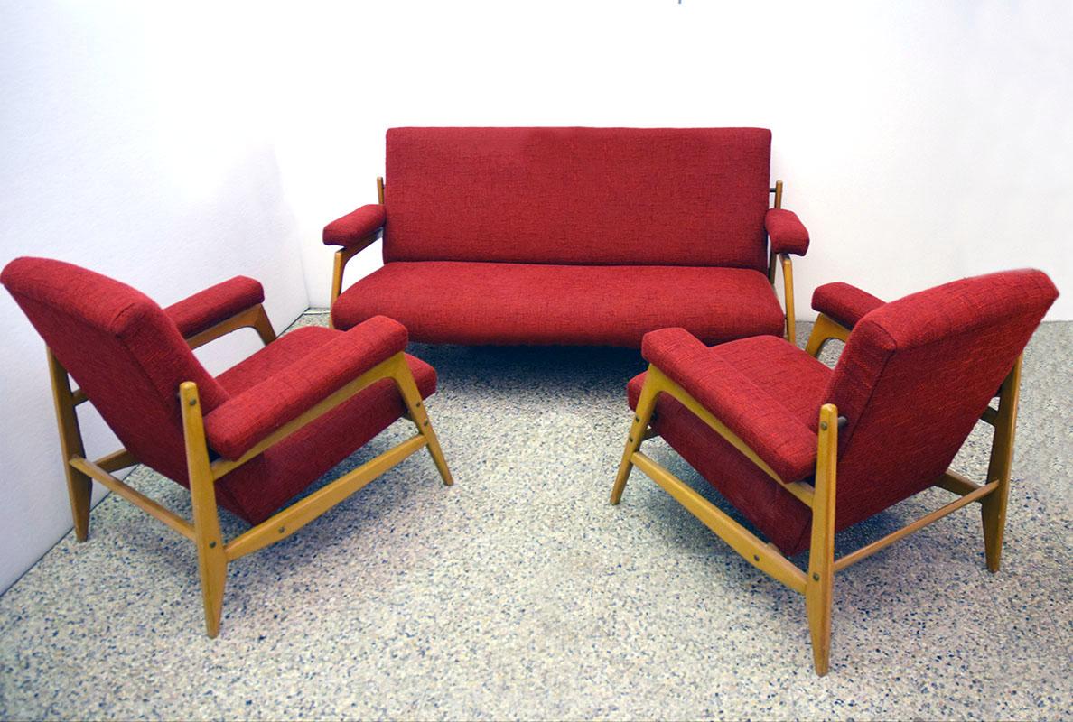 Scandinavian living room set with two armchairs and a sofa, 1960s  For Sale 7
