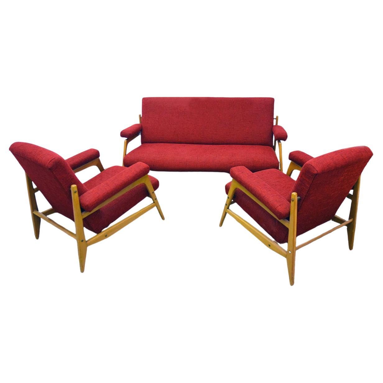Ensemble de salon scandinave avec deux fauteuils et un canapé, années 1960 
