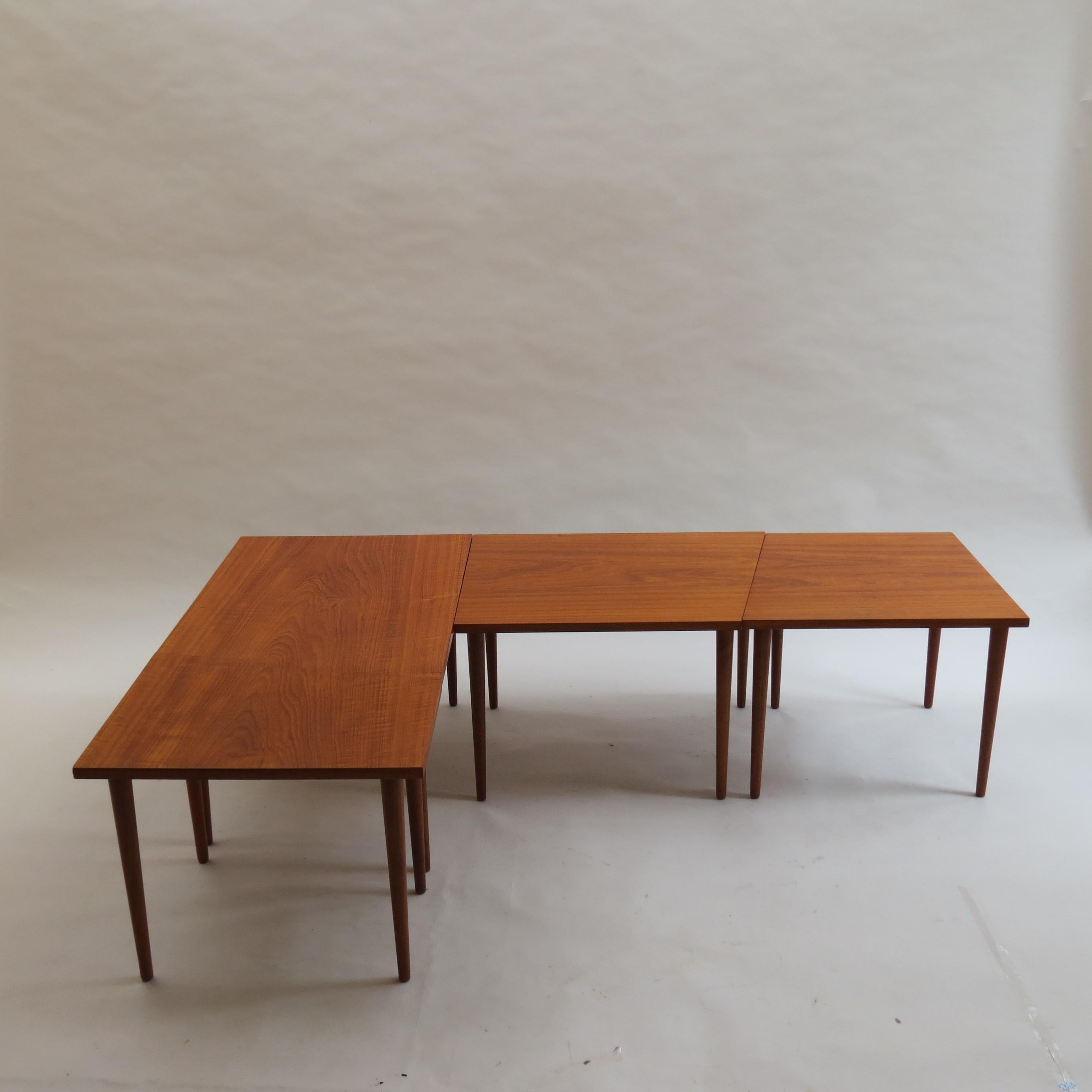 Scandinavian Long Teak Coffee Table Nest of Tables, 1960s 3