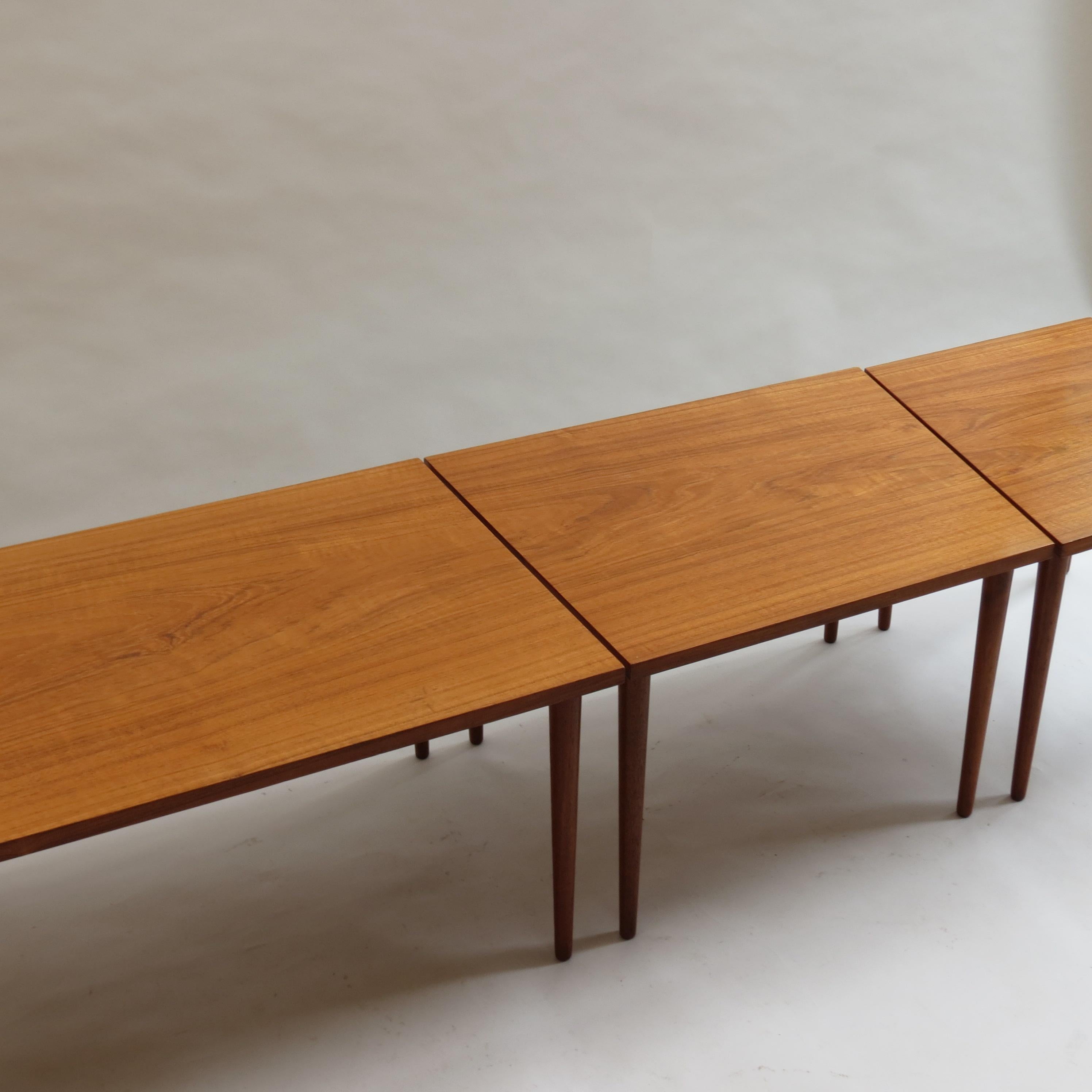 Scandinavian Long Teak Coffee Table Nest of Tables, 1960s 4