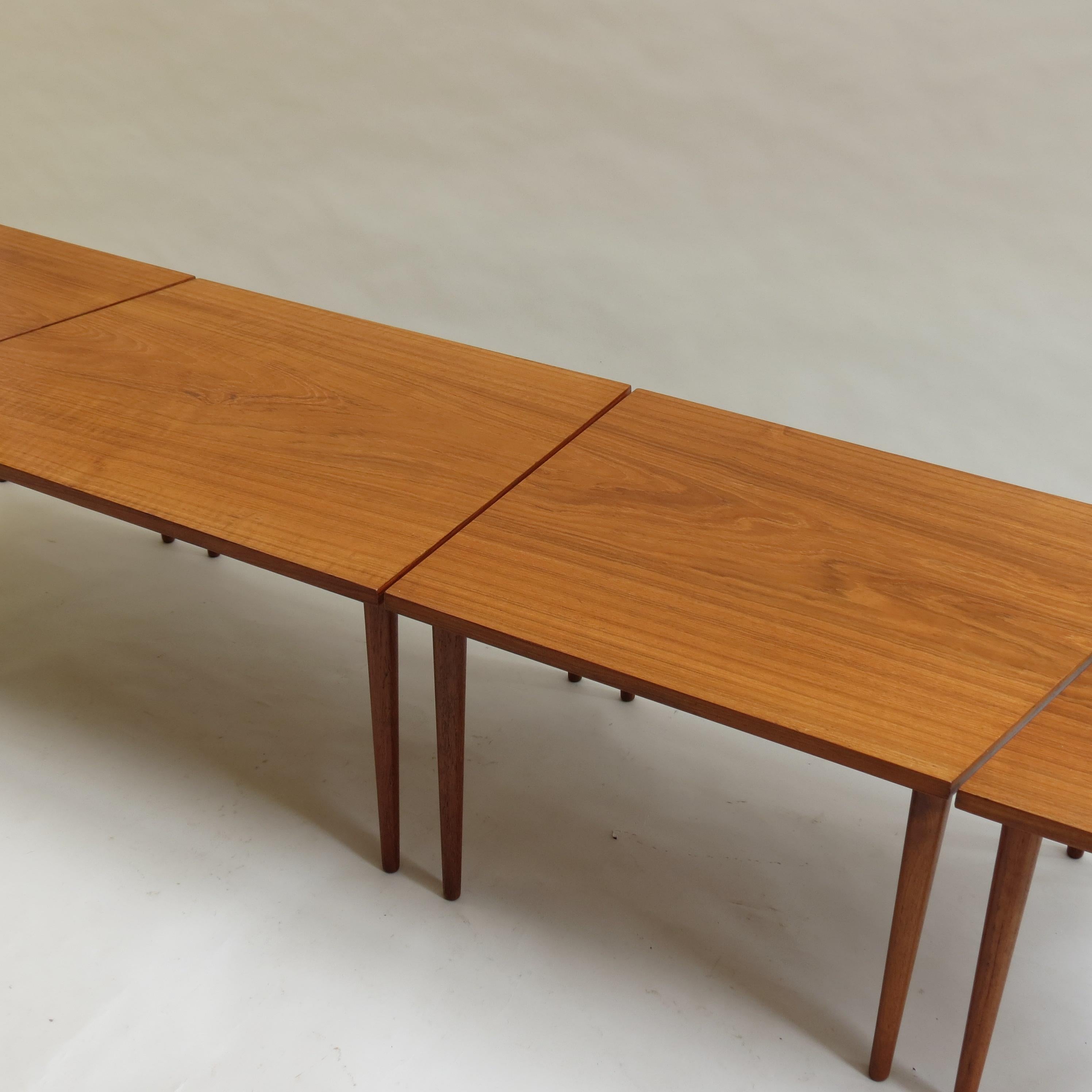 Scandinavian Long Teak Coffee Table Nest of Tables, 1960s 5