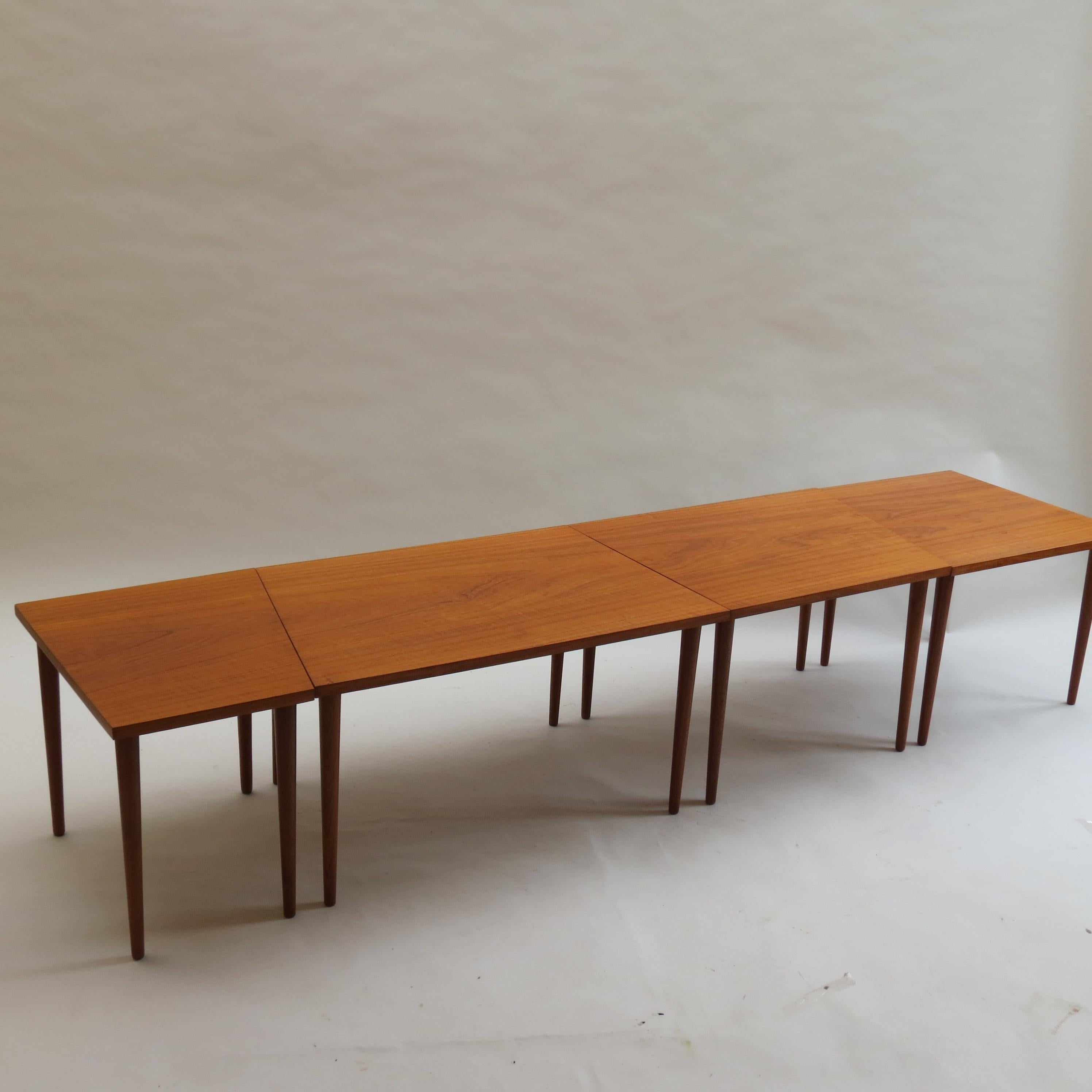 Mid-Century Modern Scandinavian Long Teak Coffee Table Nest of Tables, 1960s