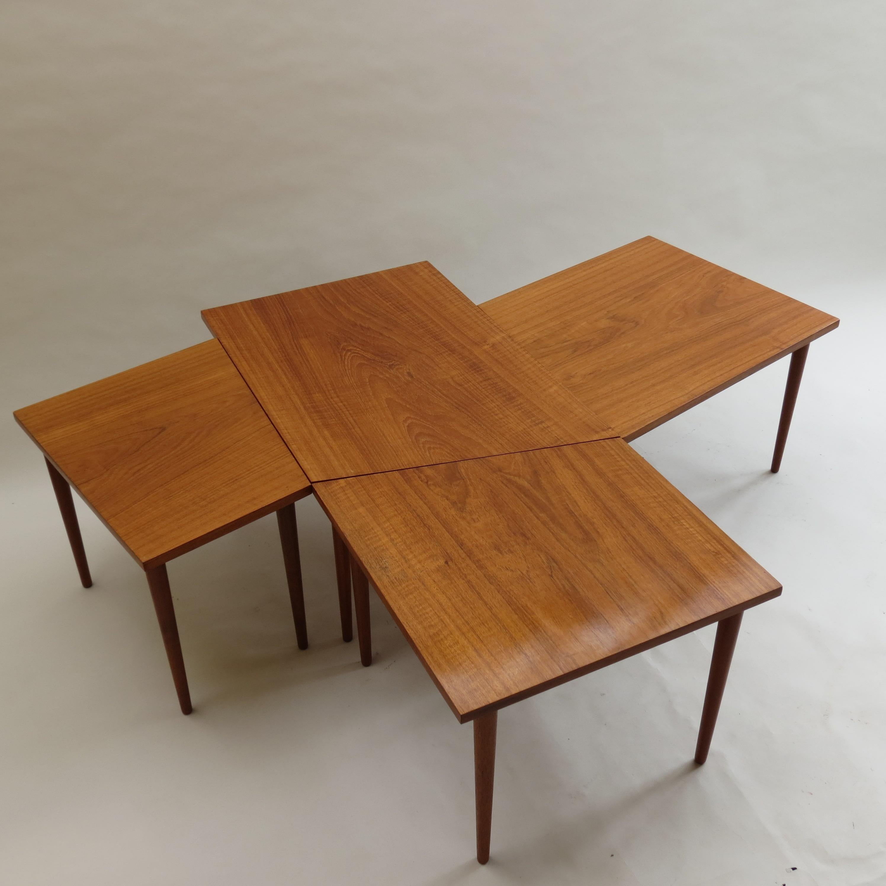 Scandinavian Long Teak Coffee Table Nest of Tables, 1960s 1