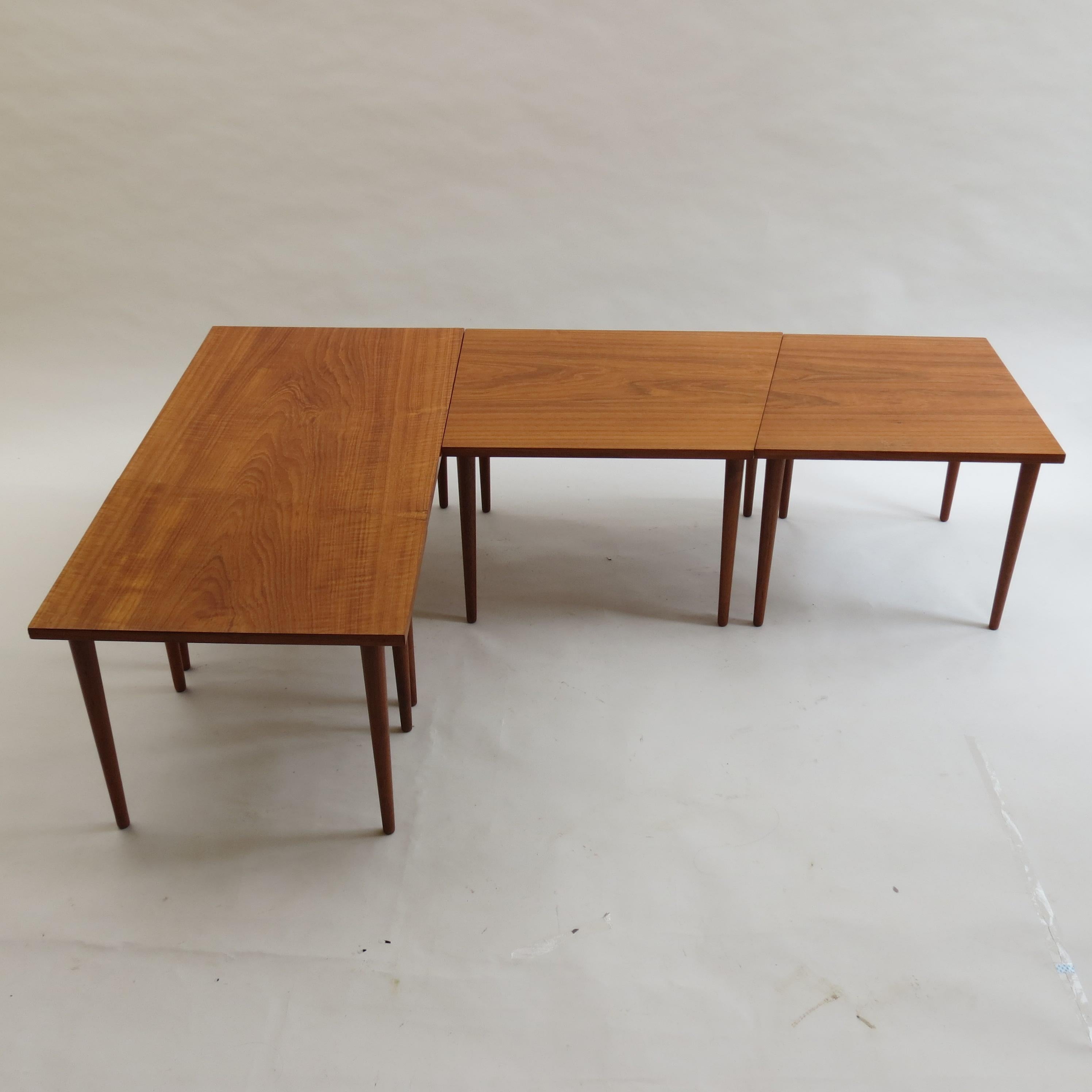 Scandinavian Long Teak Coffee Table Nest of Tables, 1960s 2