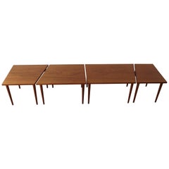 Scandinavian Long Teak Coffee Table Nest of Tables, 1960s