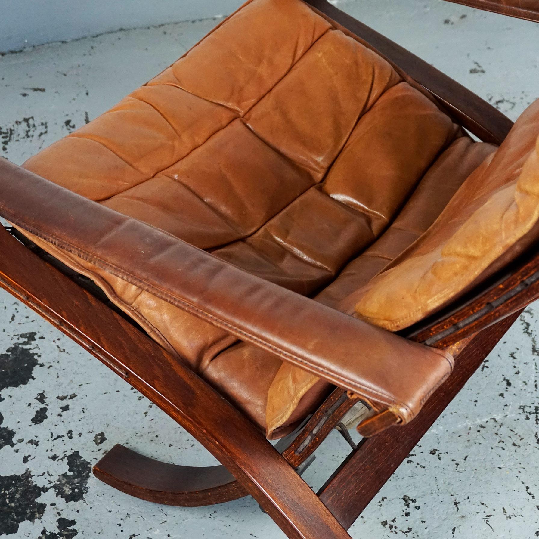 Stained Scandinavian Lounge Chair Flex with Cognac Leather by I. Relling for Westnofa