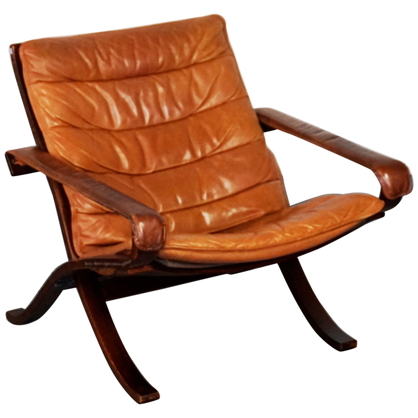 Scandinavian Lounge Chair Flex with Cognac Leather by I. Relling for Westnofa