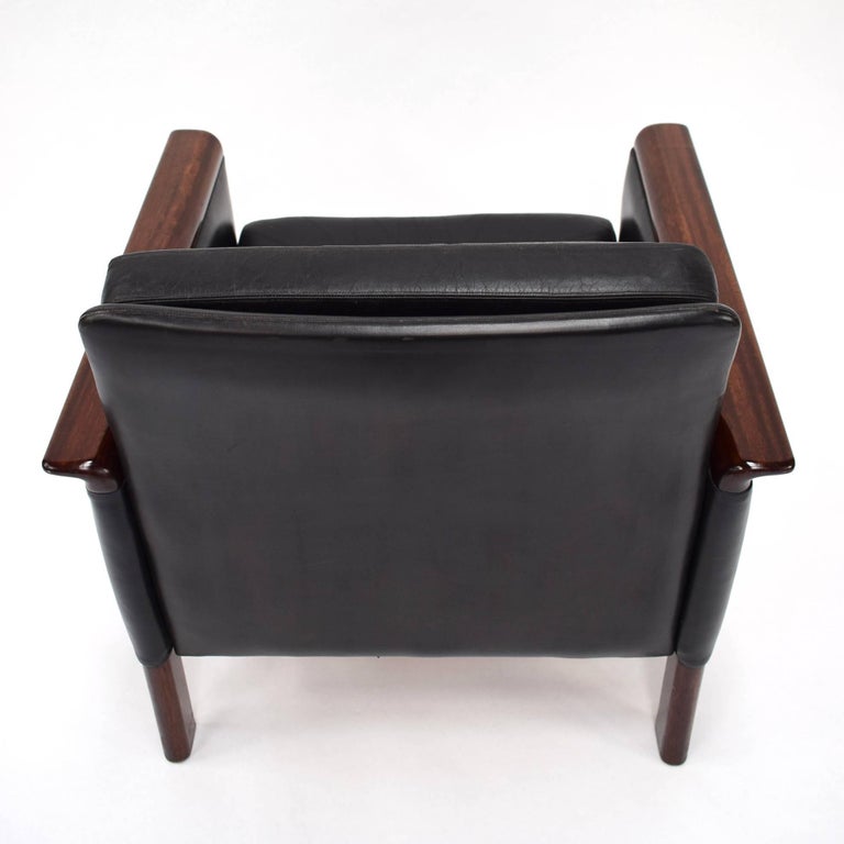 Scandinavian Lounge Chair in Black Leather by Hans Olsen, 1950s at 1stDibs