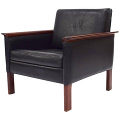 Scandinavian Lounge Chair in Black Leather by Hans Olsen, 1950s