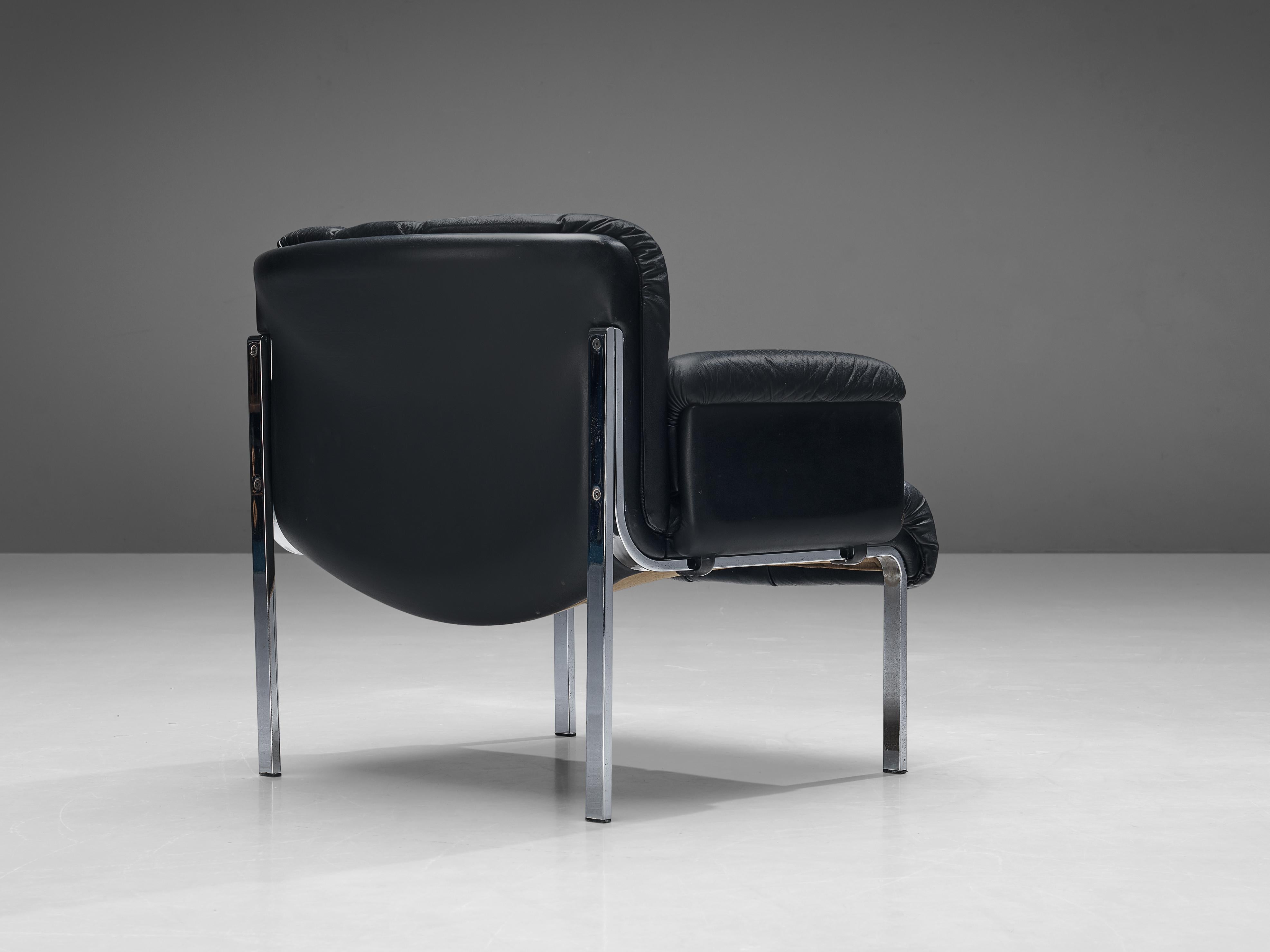 Hans Eichenberger for Girsberger ‘Eurochair’ in Black Leather In Good Condition For Sale In Waalwijk, NL