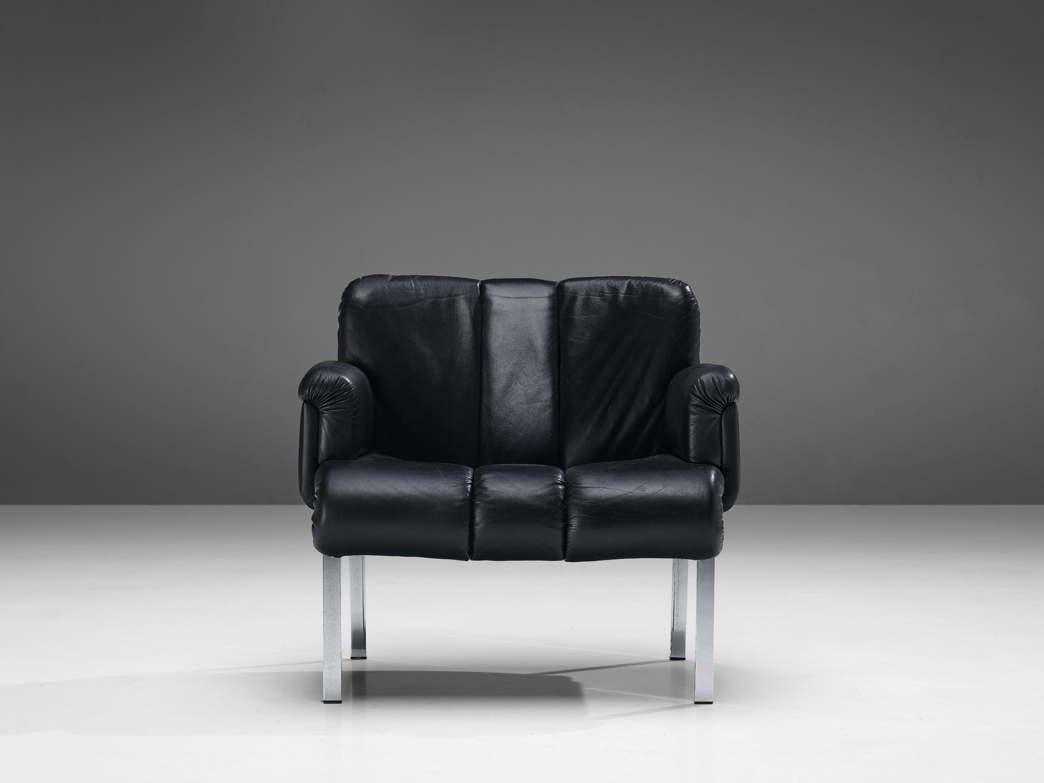 Hans Eichenberger for Girsberger ‘Eurochair’ in Black Leather For Sale 1