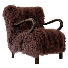 Scandinavian Lounge Chair in Brown Tibetan Wool, Sweden, 1940s