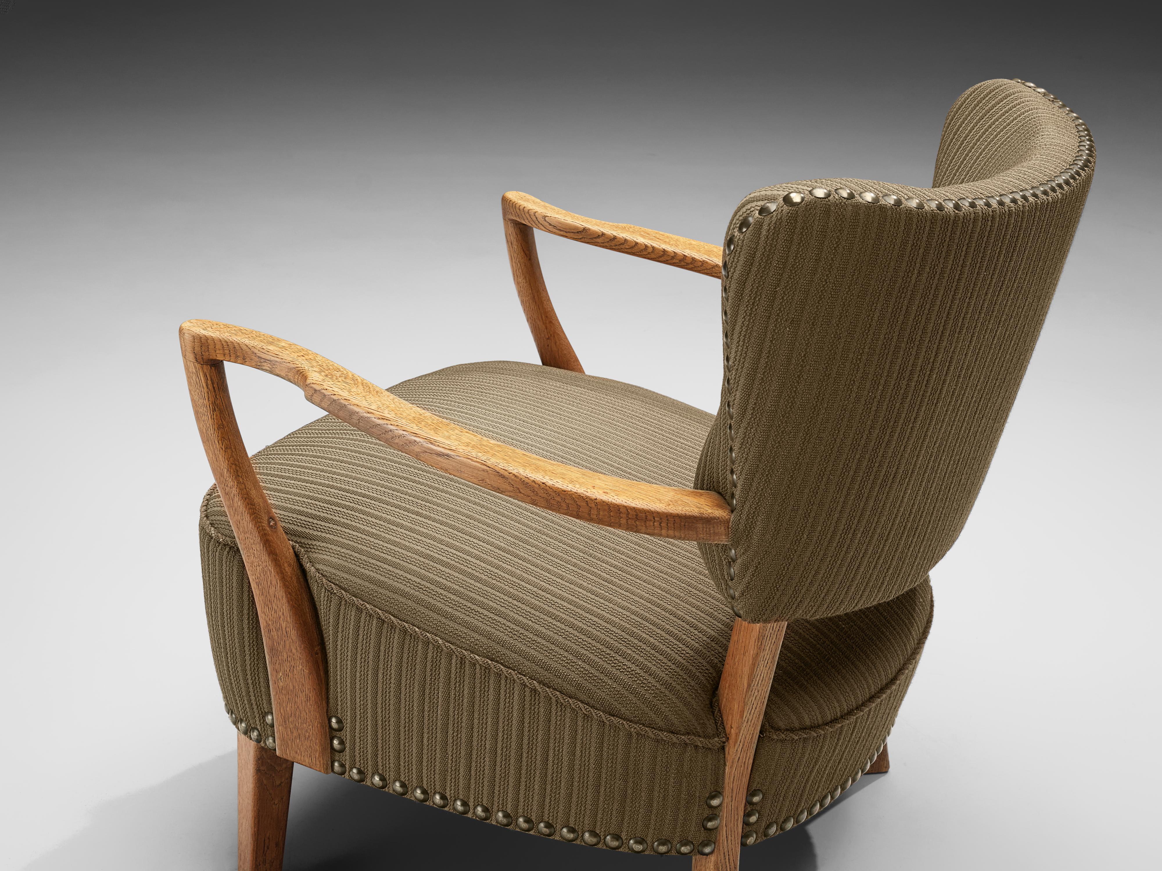Scandinavian Modern Scandinavian Lounge Chair in Oak and Brown Upholstery