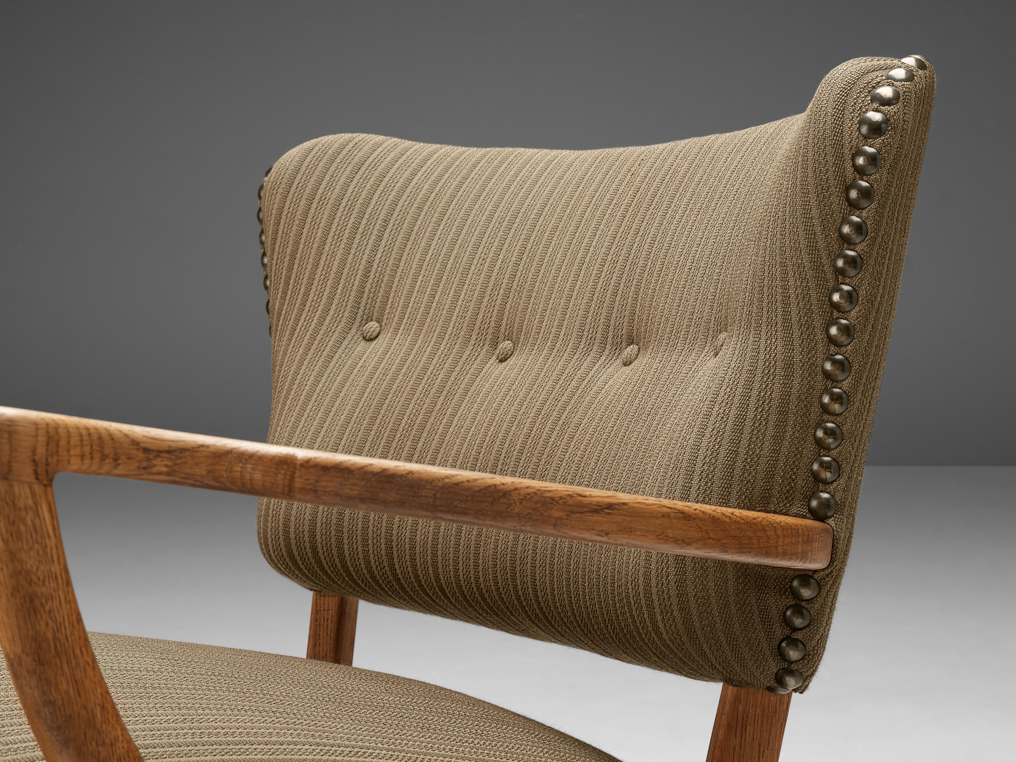 Mid-20th Century Scandinavian Lounge Chair in Oak and Brown Upholstery