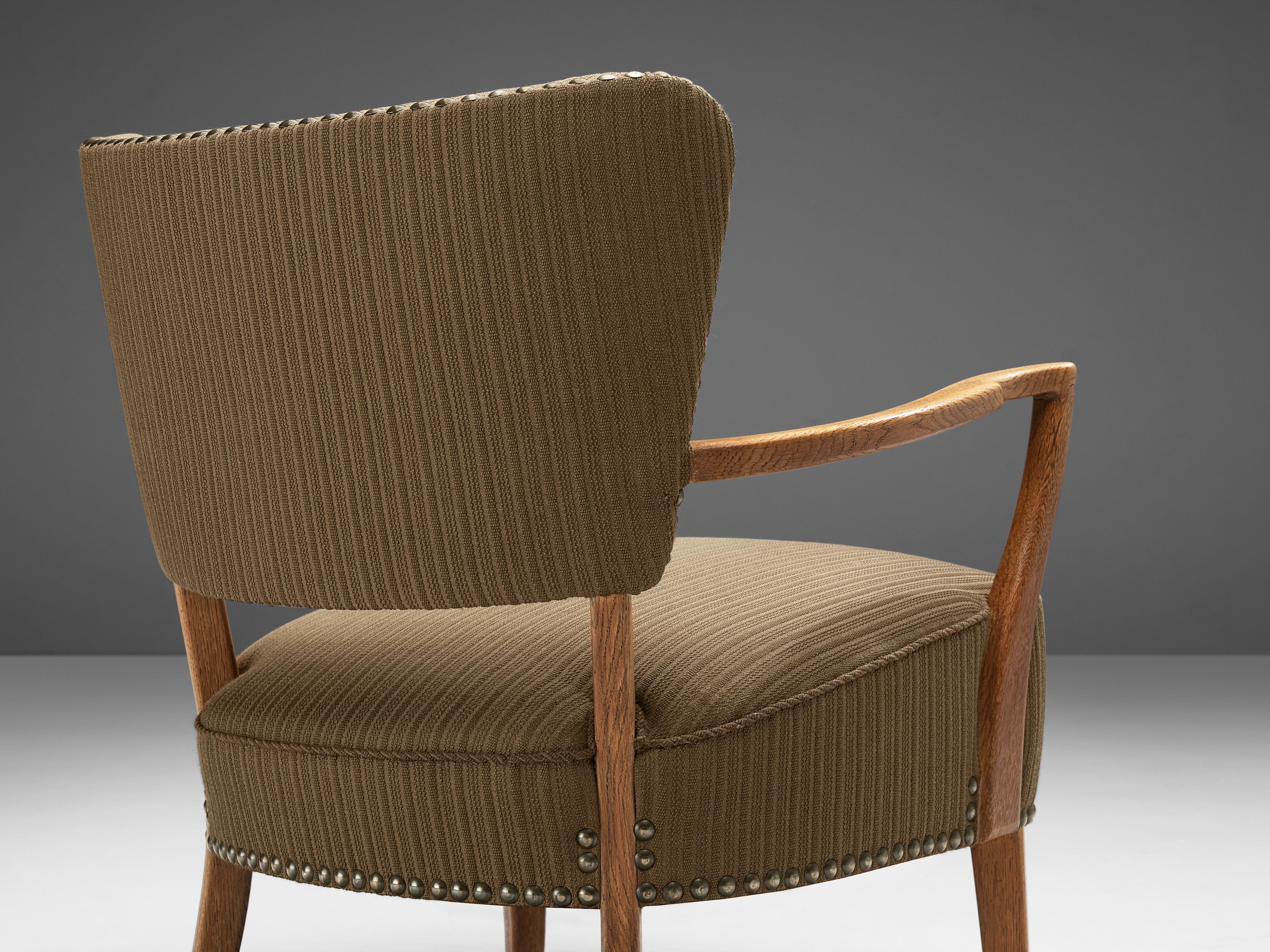 Scandinavian Lounge Chair in Oak and Brown Upholstery 1