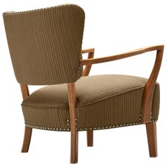 Scandinavian Lounge Chair in Oak and Green Upholstery