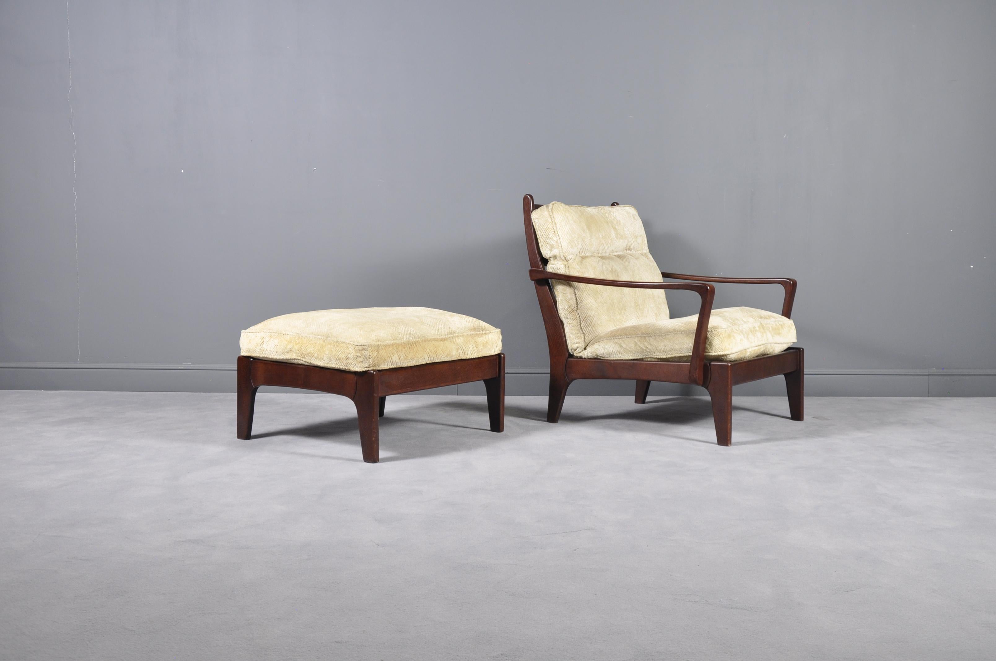 Scandinavian Modern Scandinavian Lounge Chair and Ottoman, 1970s