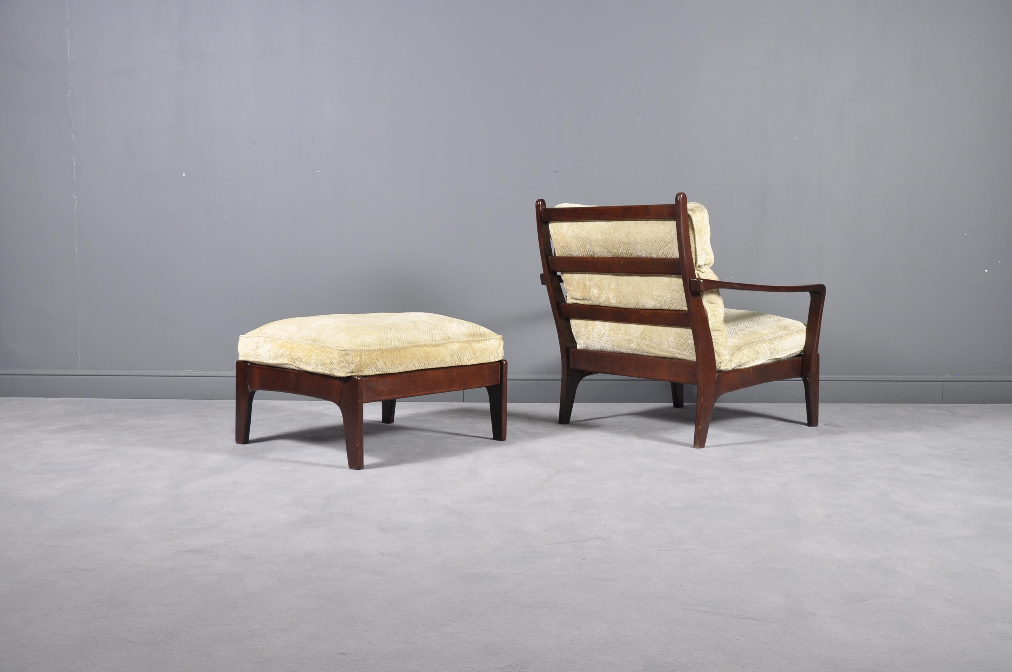 Danish Scandinavian Lounge Chair and Ottoman, 1970s