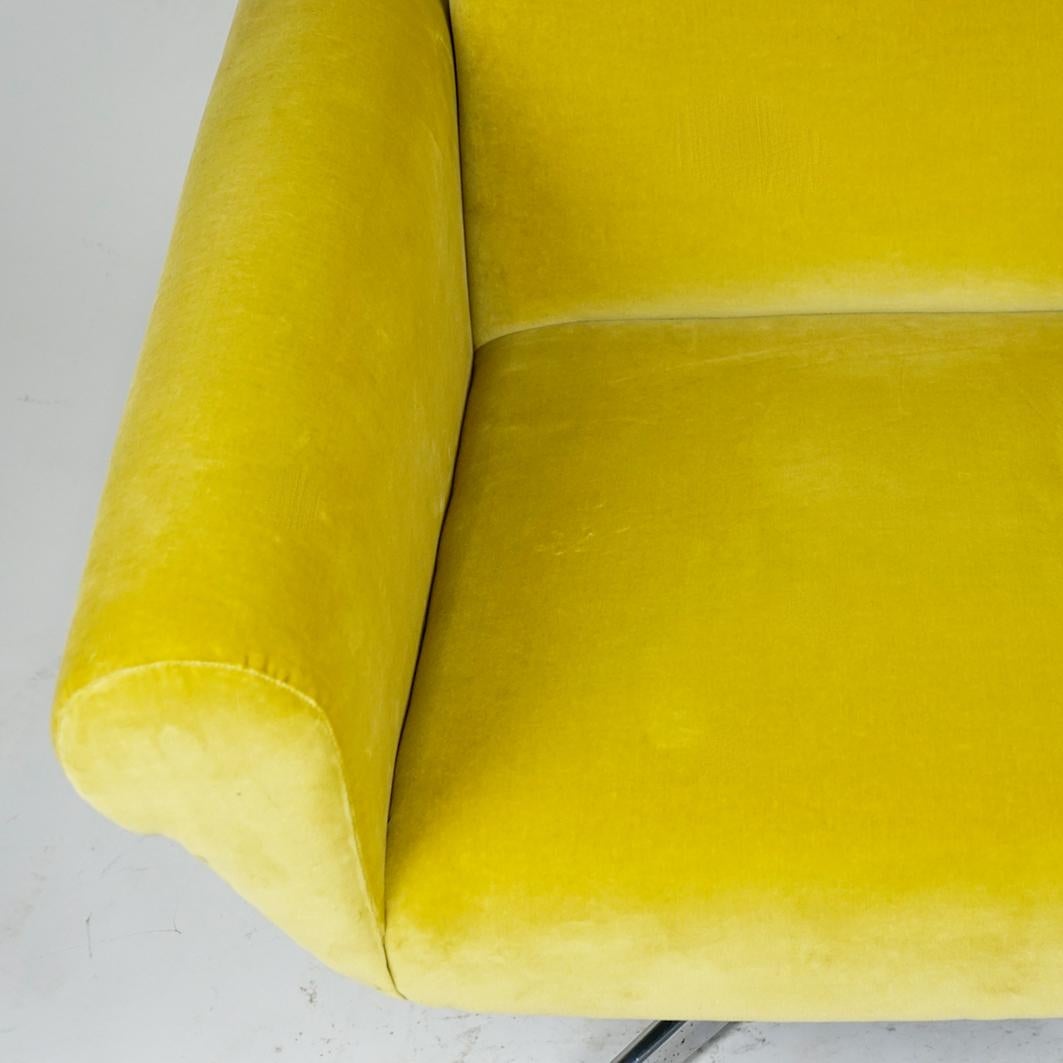 Mid-Century Modern Scandinavian Lounge chair with swivel chrome base and yellow Velvet