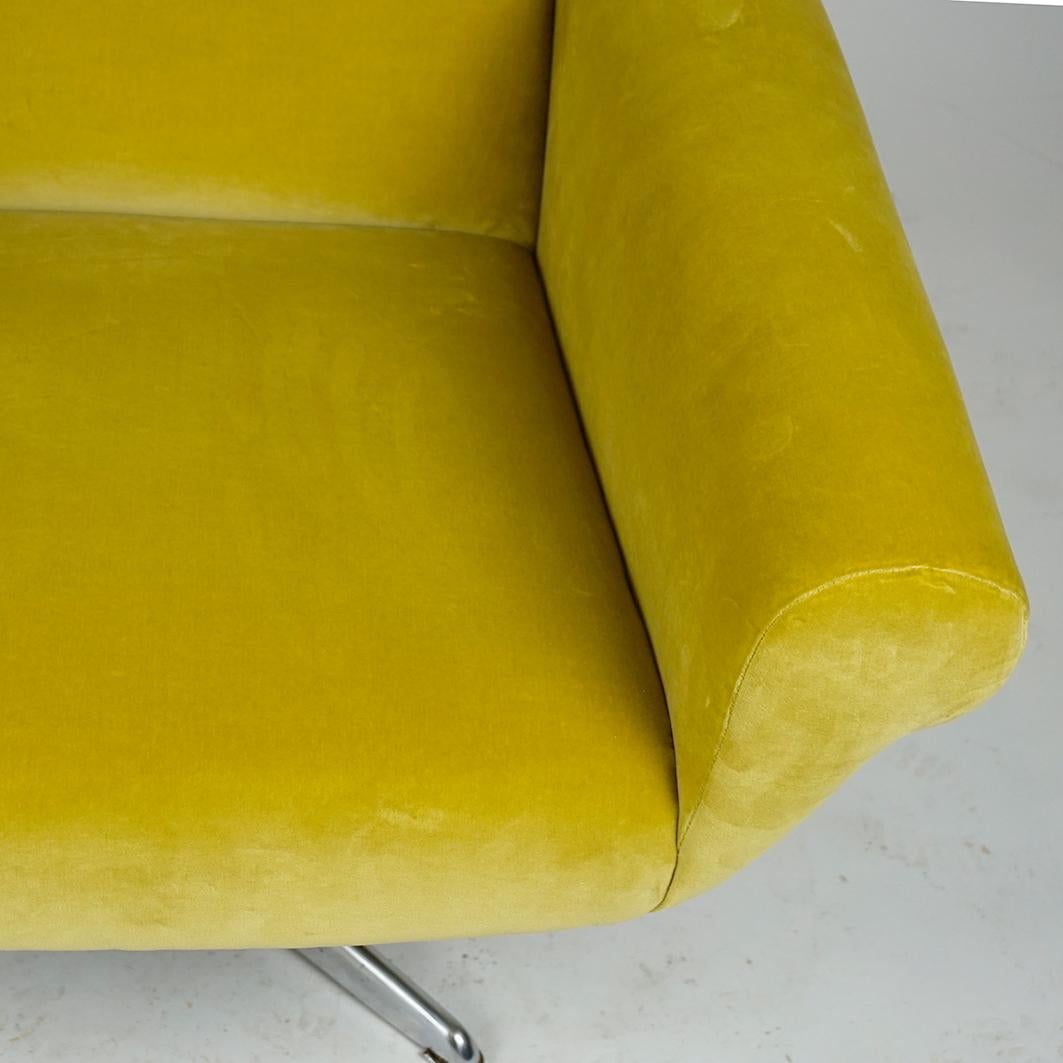 Scandinavian Lounge chair with swivel chrome base and yellow Velvet In Good Condition In Vienna, AT