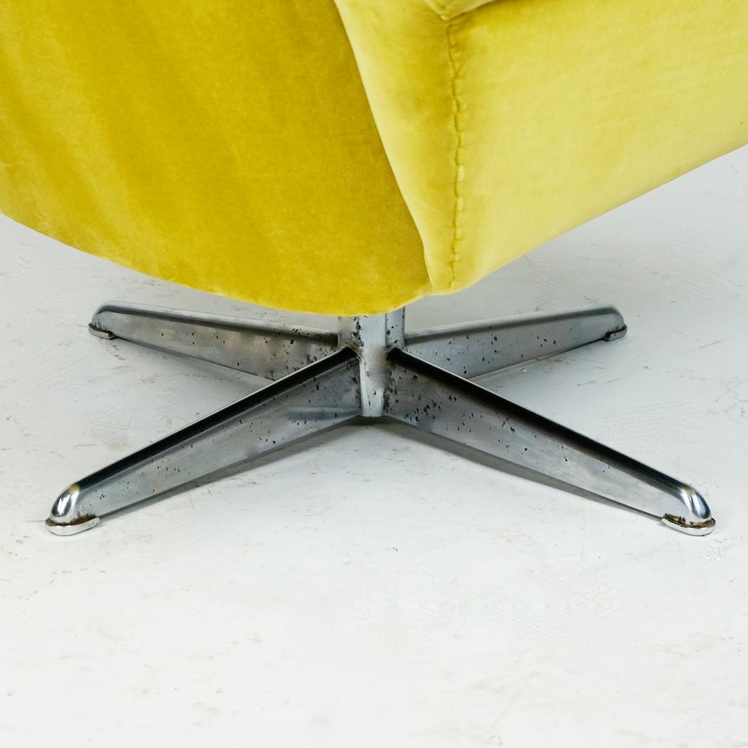 Scandinavian Lounge chair with swivel chrome base and yellow Velvet 3