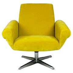 Scandinavian Lounge chair with swivel chrome base and yellow Velvet