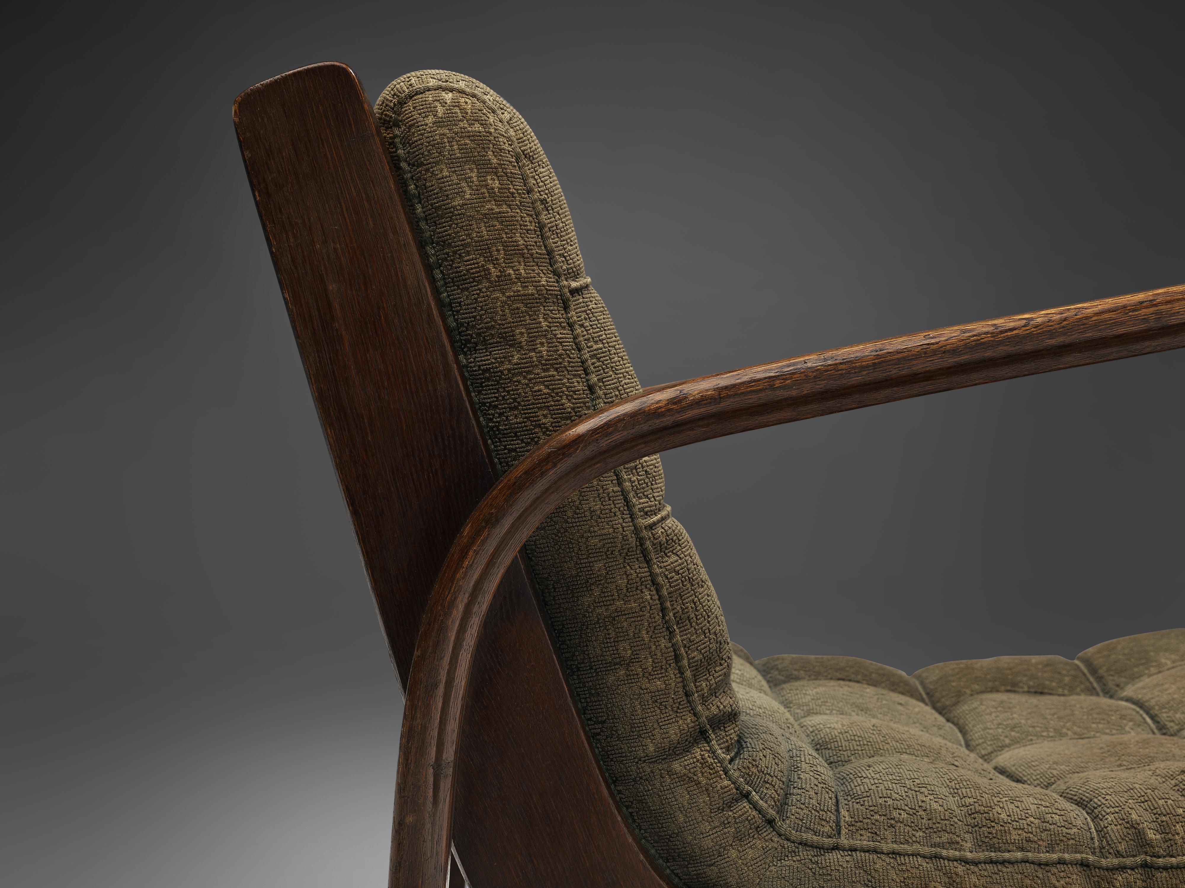 Scandinavian Modern Scandinavian Lounge Chairs in Stained Beech and Green Fabric Upholstery