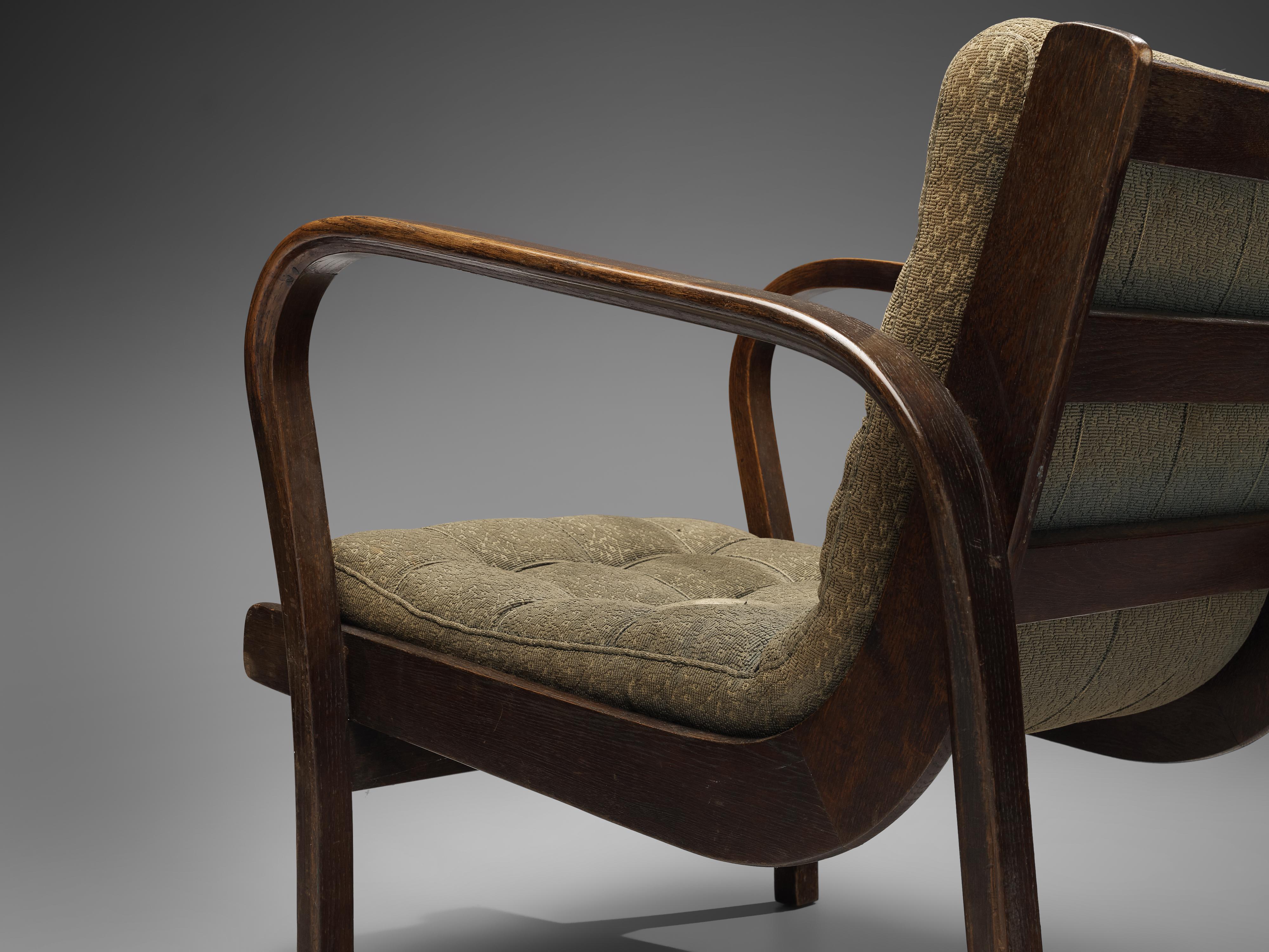 Mid-20th Century Scandinavian Lounge Chairs in Stained Beech and Green Fabric Upholstery