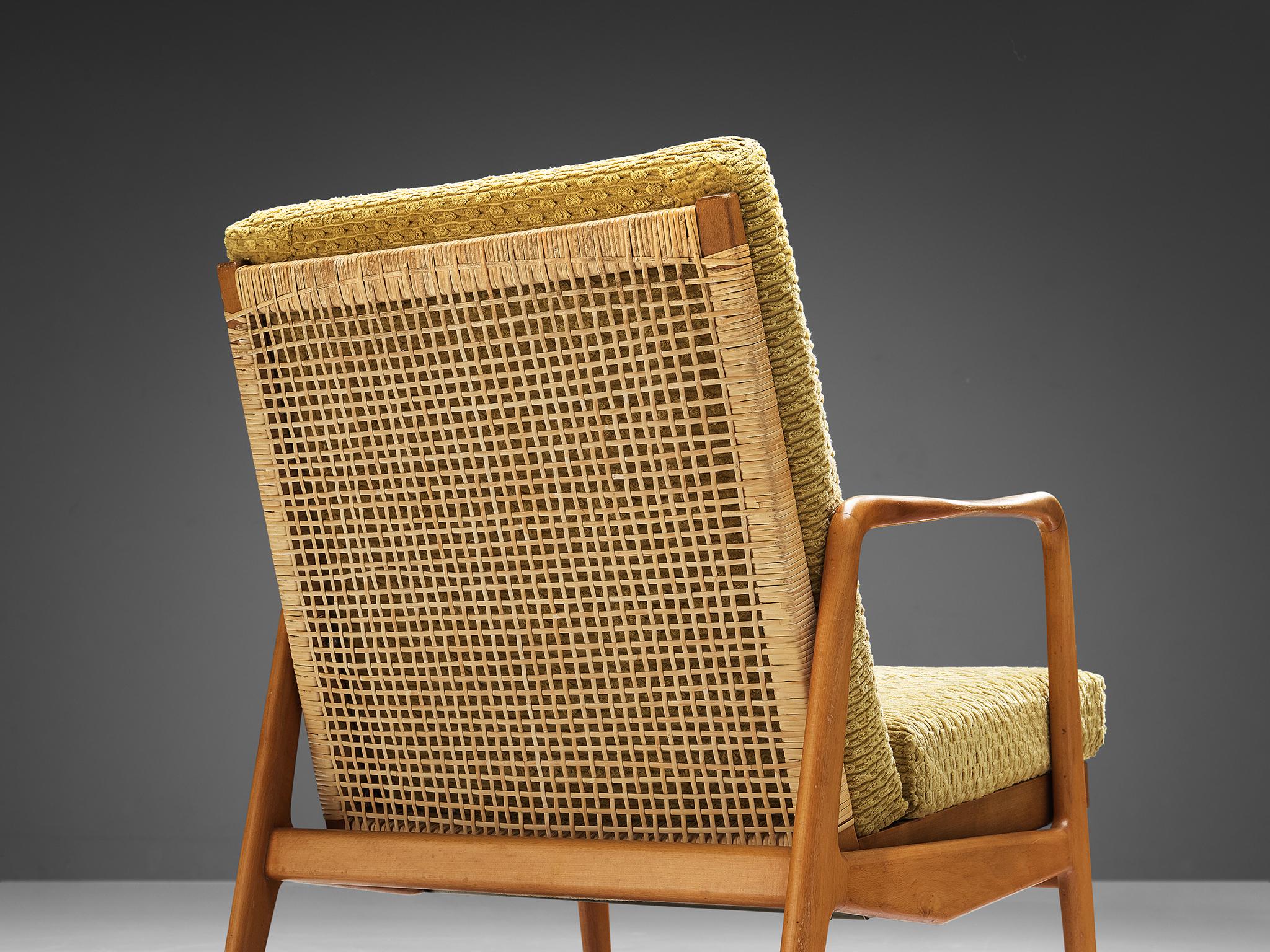 Mid-Century Modern Scandinavian Lounge Chairs in Wood and Cane