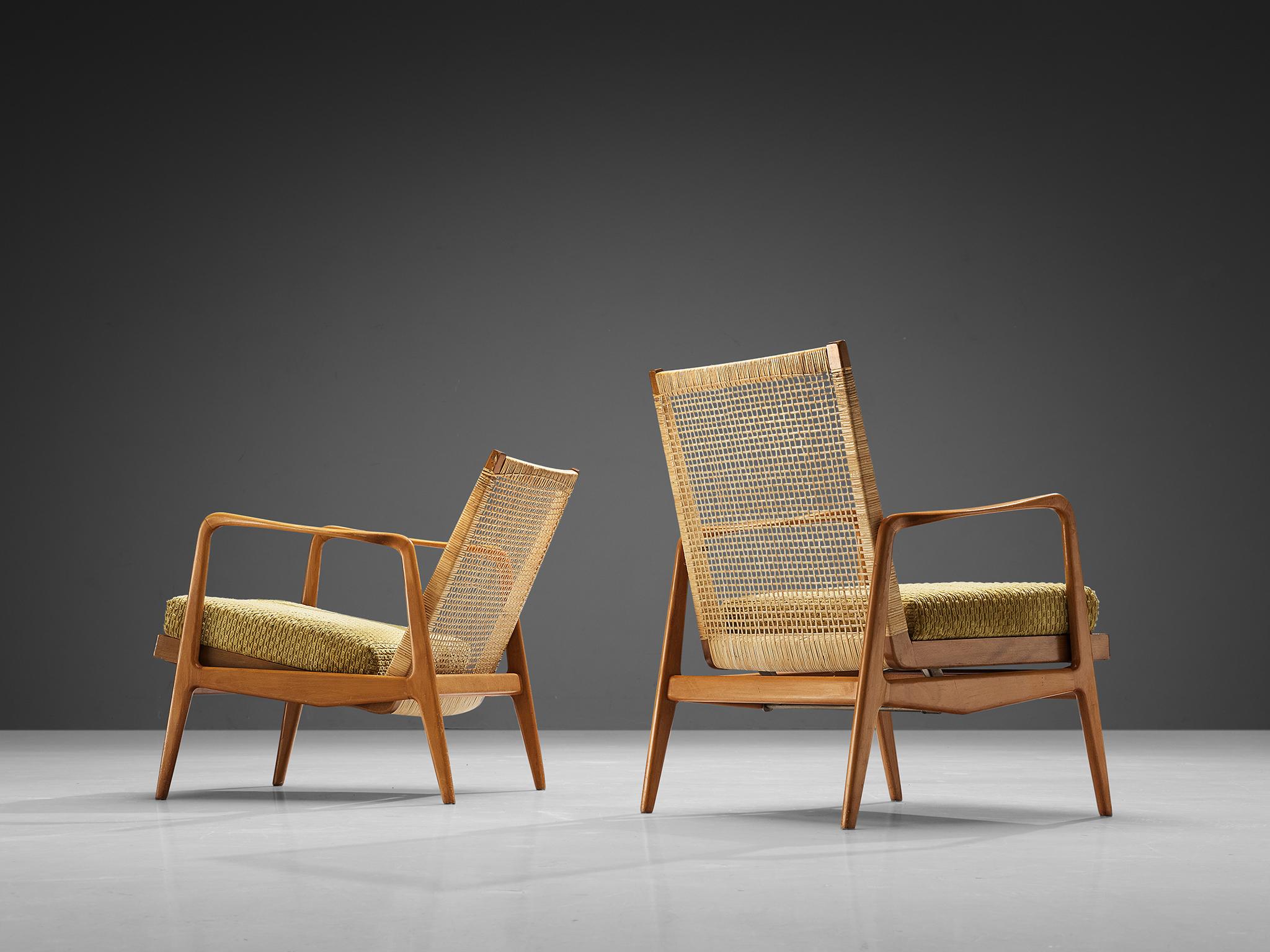 Scandinavian Lounge Chairs in Wood and Cane In Good Condition In Waalwijk, NL