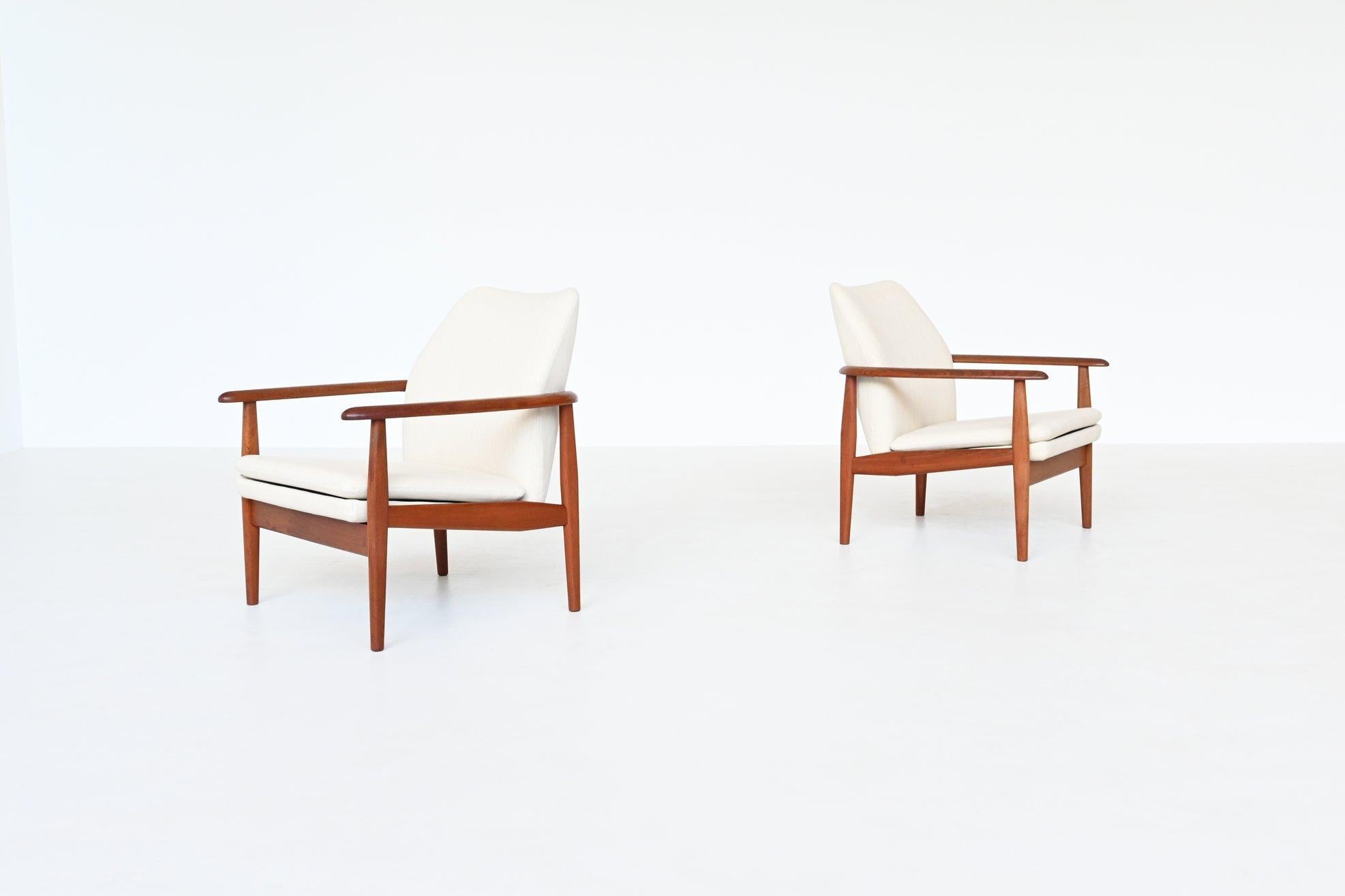 Scandinavian Lounge Chairs Teak and Linen Denmark 1960 4