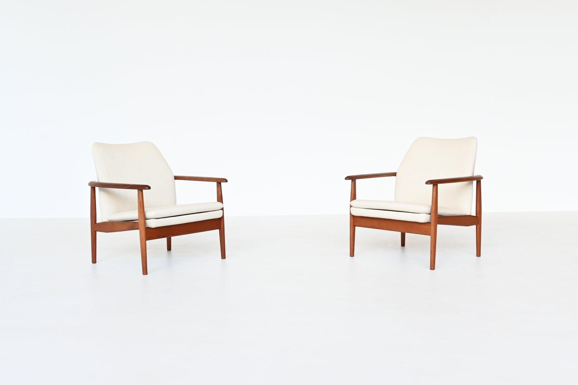 Scandinavian Lounge Chairs Teak and Linen Denmark 1960 5