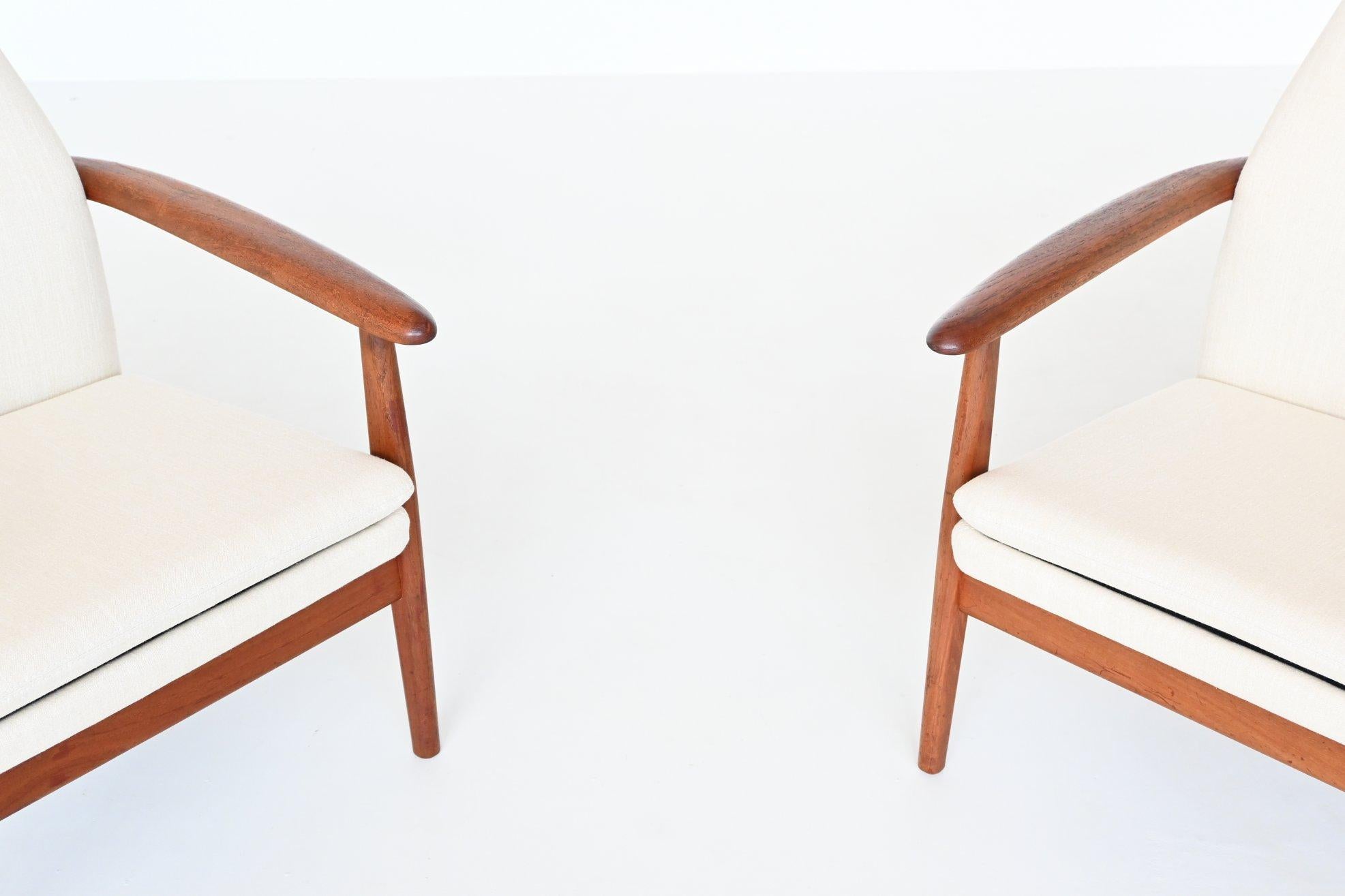 Scandinavian Lounge Chairs Teak and Linen Denmark 1960 6
