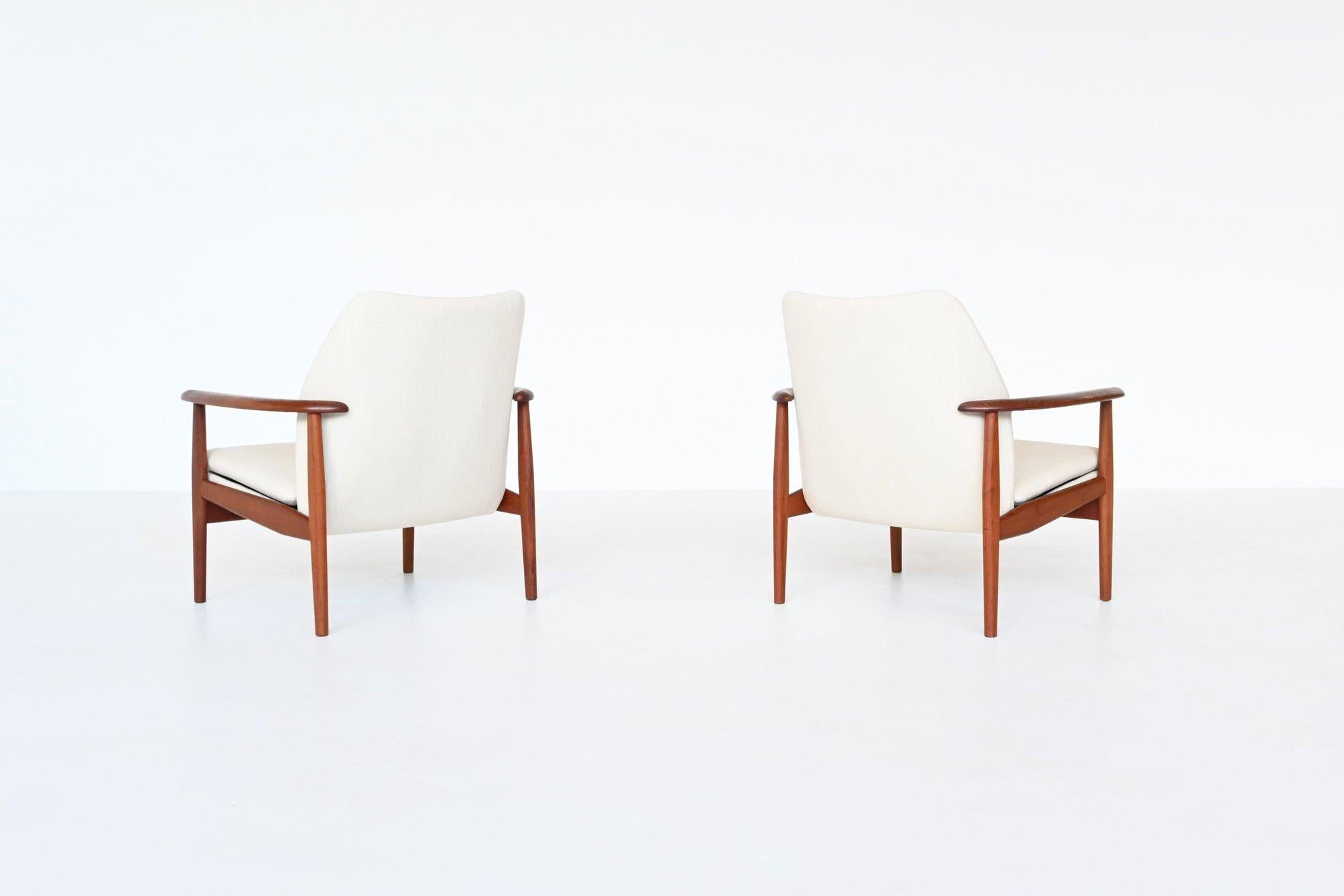Scandinavian Lounge Chairs Teak and Linen Denmark 1960 7
