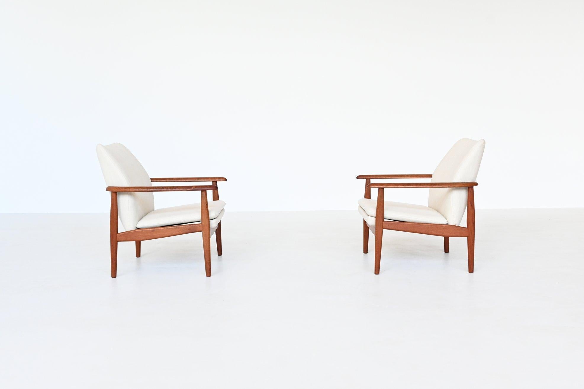 Scandinavian Lounge Chairs Teak and Linen Denmark 1960 9