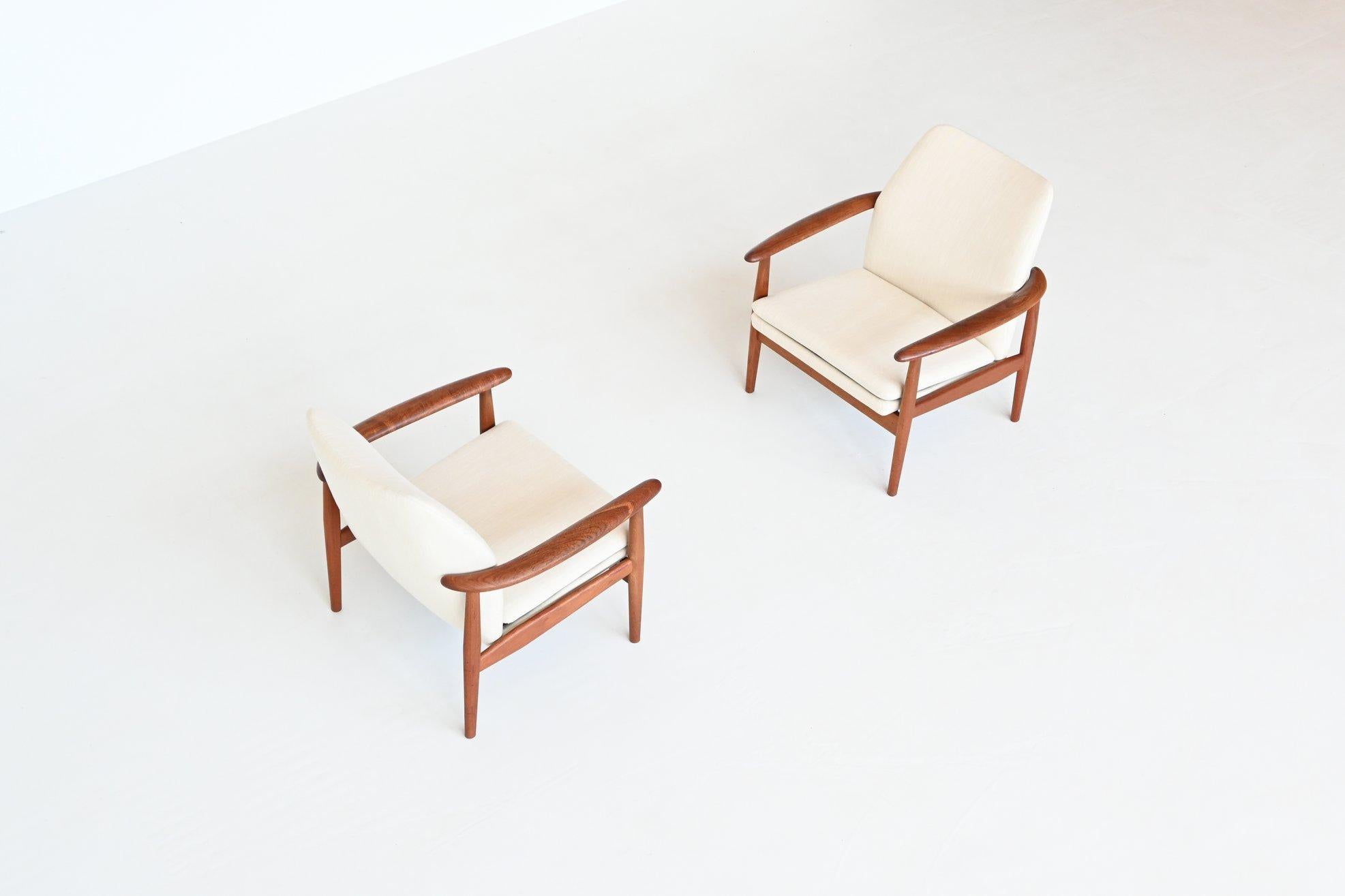 Scandinavian Lounge Chairs Teak and Linen Denmark 1960 10