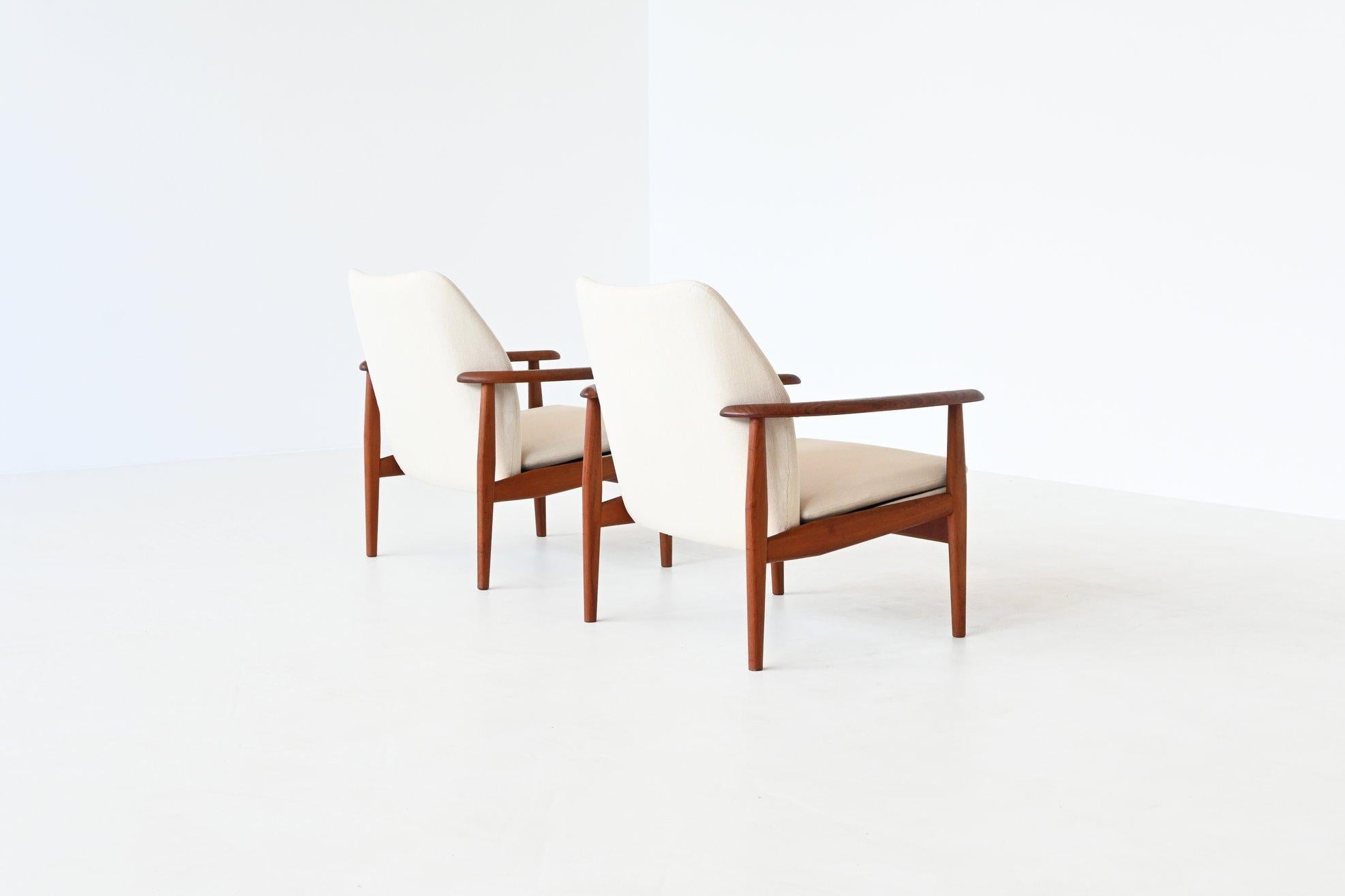 Scandinavian Lounge Chairs Teak and Linen Denmark 1960 1