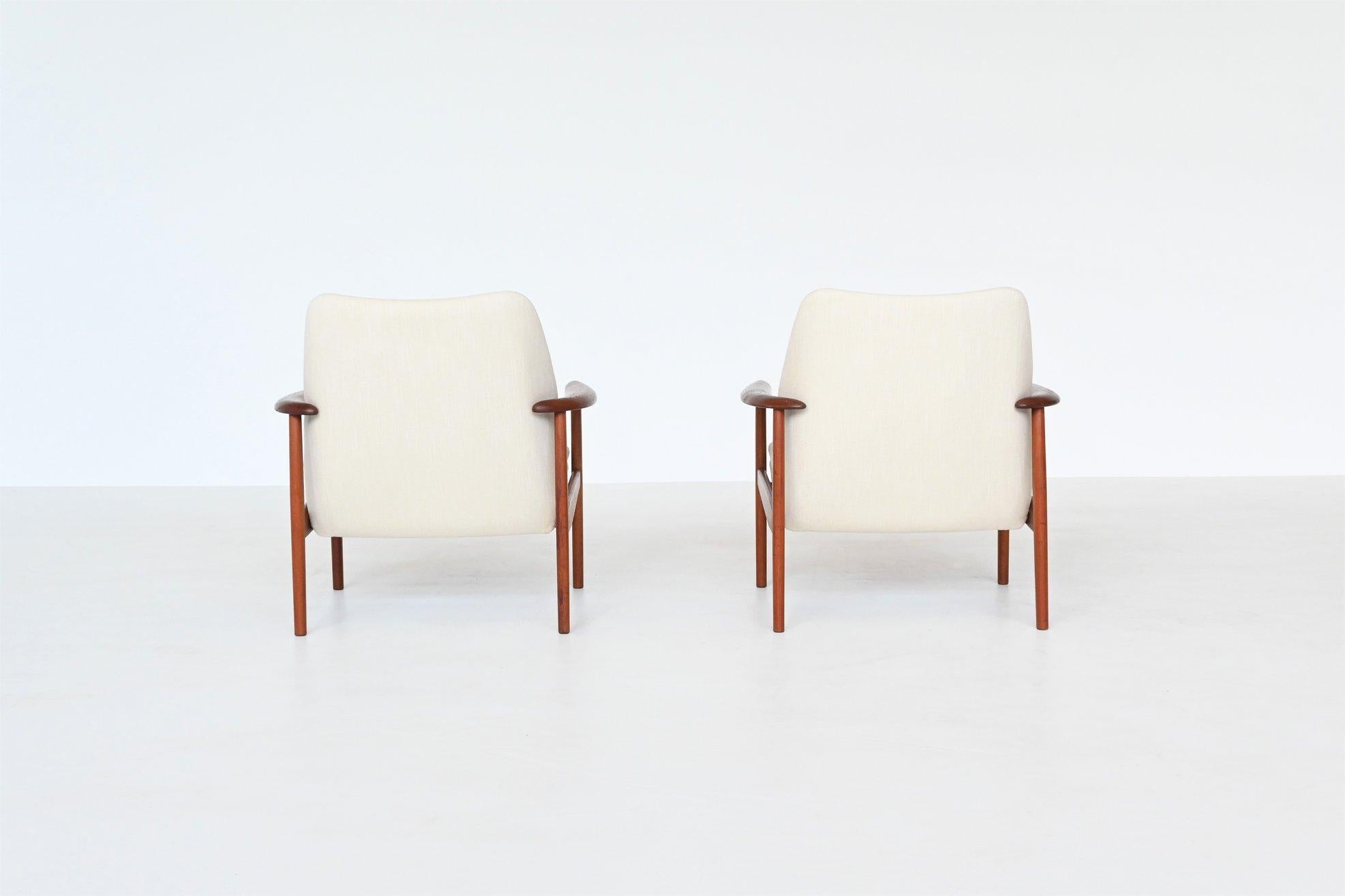 Scandinavian Lounge Chairs Teak and Linen Denmark 1960 2